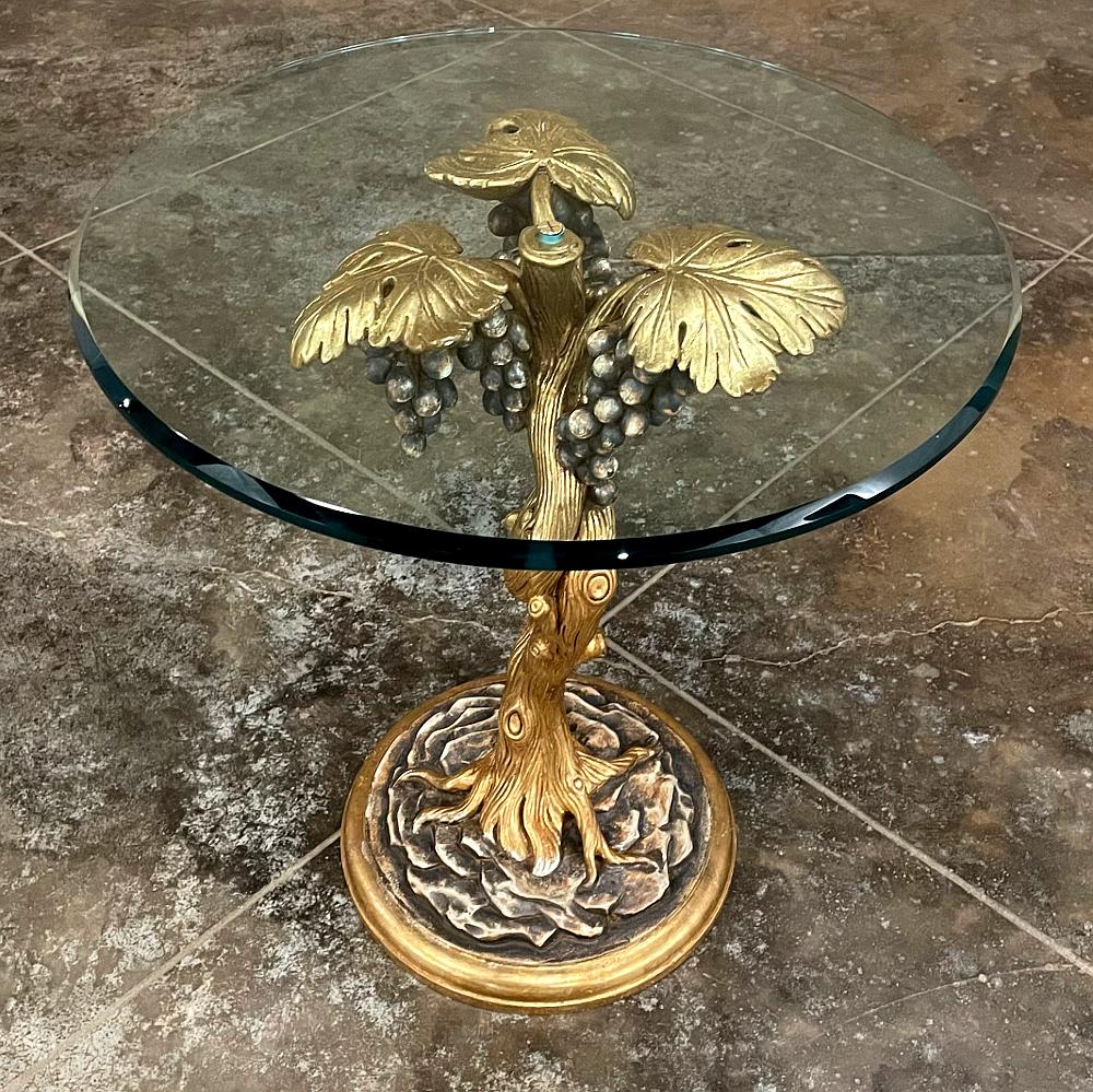 Hand-Crafted Midcentury Carved Giltwood and Glass Lamp Table For Sale
