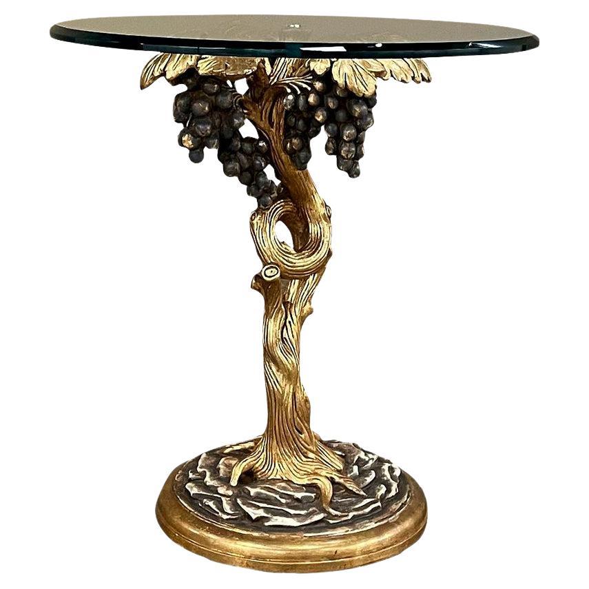 Midcentury Carved Giltwood and Glass Lamp Table For Sale