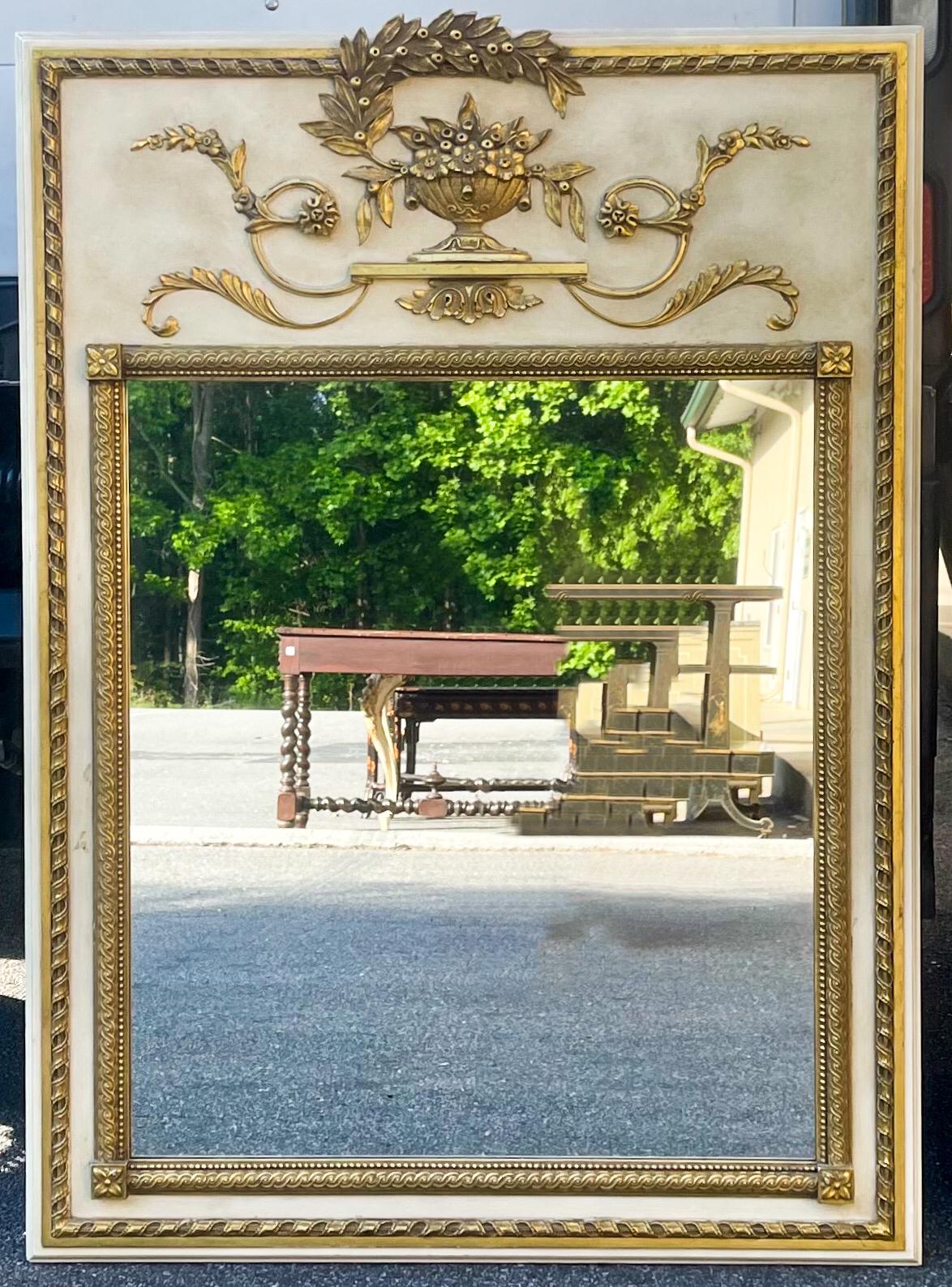 Mid-Century Carved Giltwood Trumeau Style Milch & Son Italian Painted Mirror In Good Condition In Kennesaw, GA