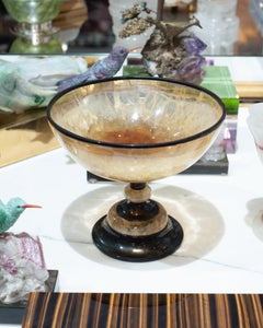 Mid-Century Carved Golden Fluorite and Black Onyx Bowl with Foot