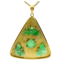 Mid-Century Carved Jade and 14K Gold Pendant, Signed Larry