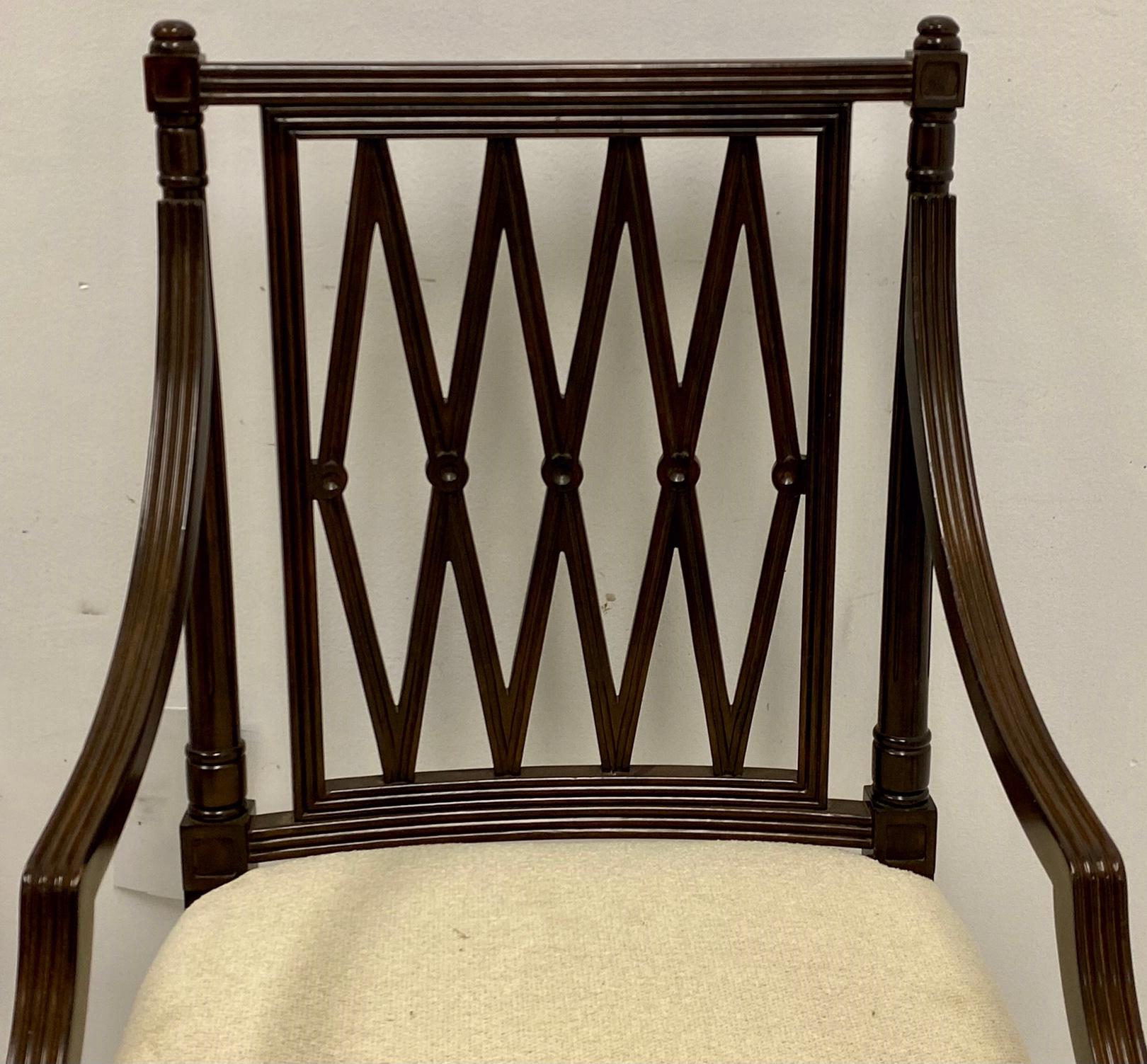 American Mid-Century Carved Mahogany Regency Style Arm Chairs, a Pair