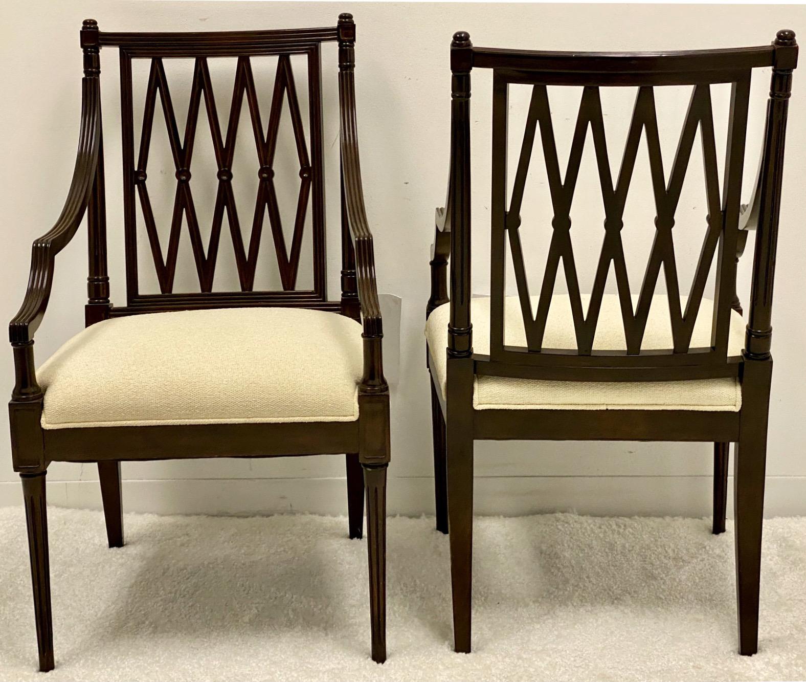 Mid-Century Carved Mahogany Regency Style Arm Chairs, a Pair In Good Condition In Kennesaw, GA
