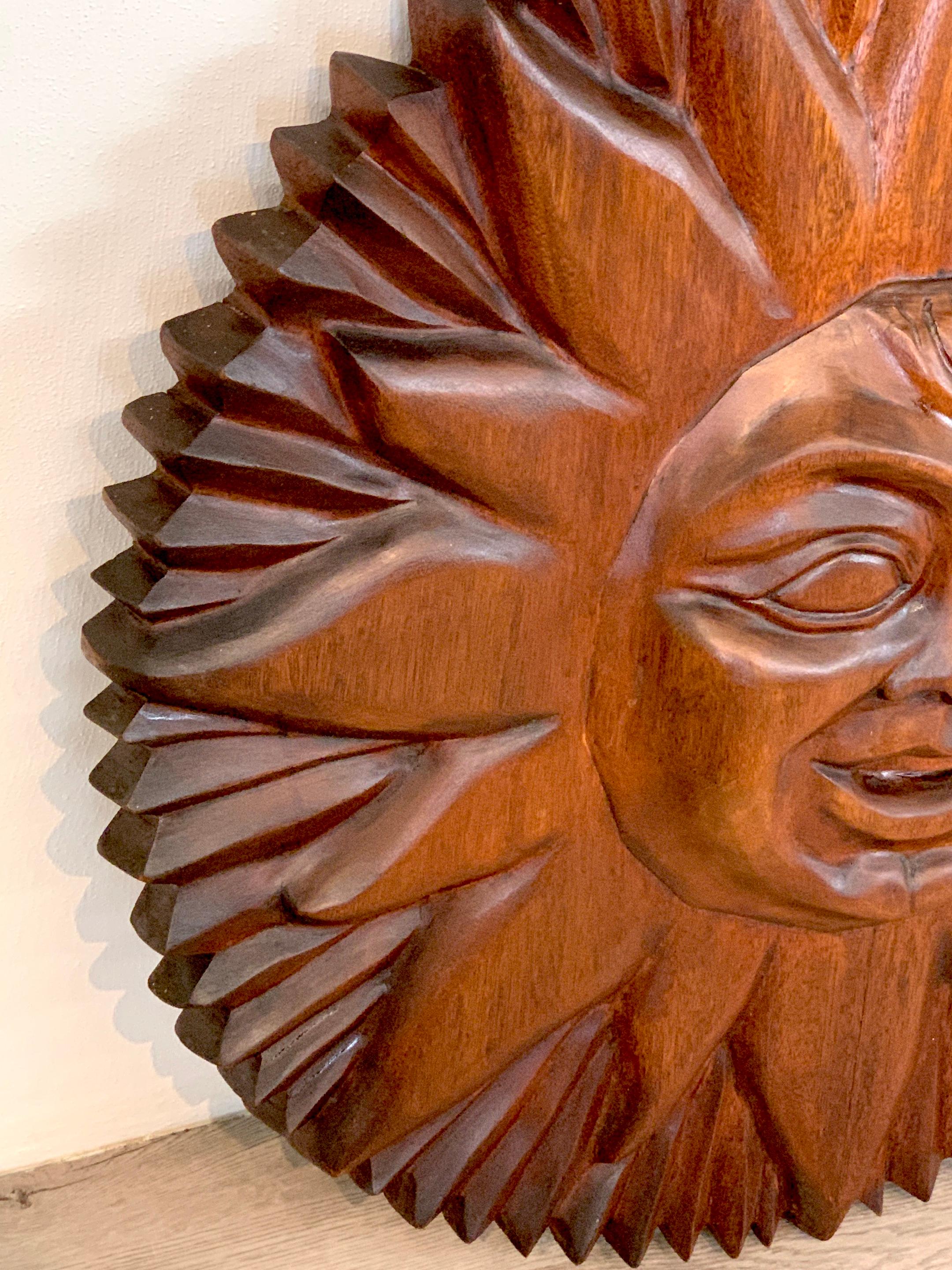 Hand-Carved Midcentury Carved Mahogany Sunburst, circa 1960s For Sale