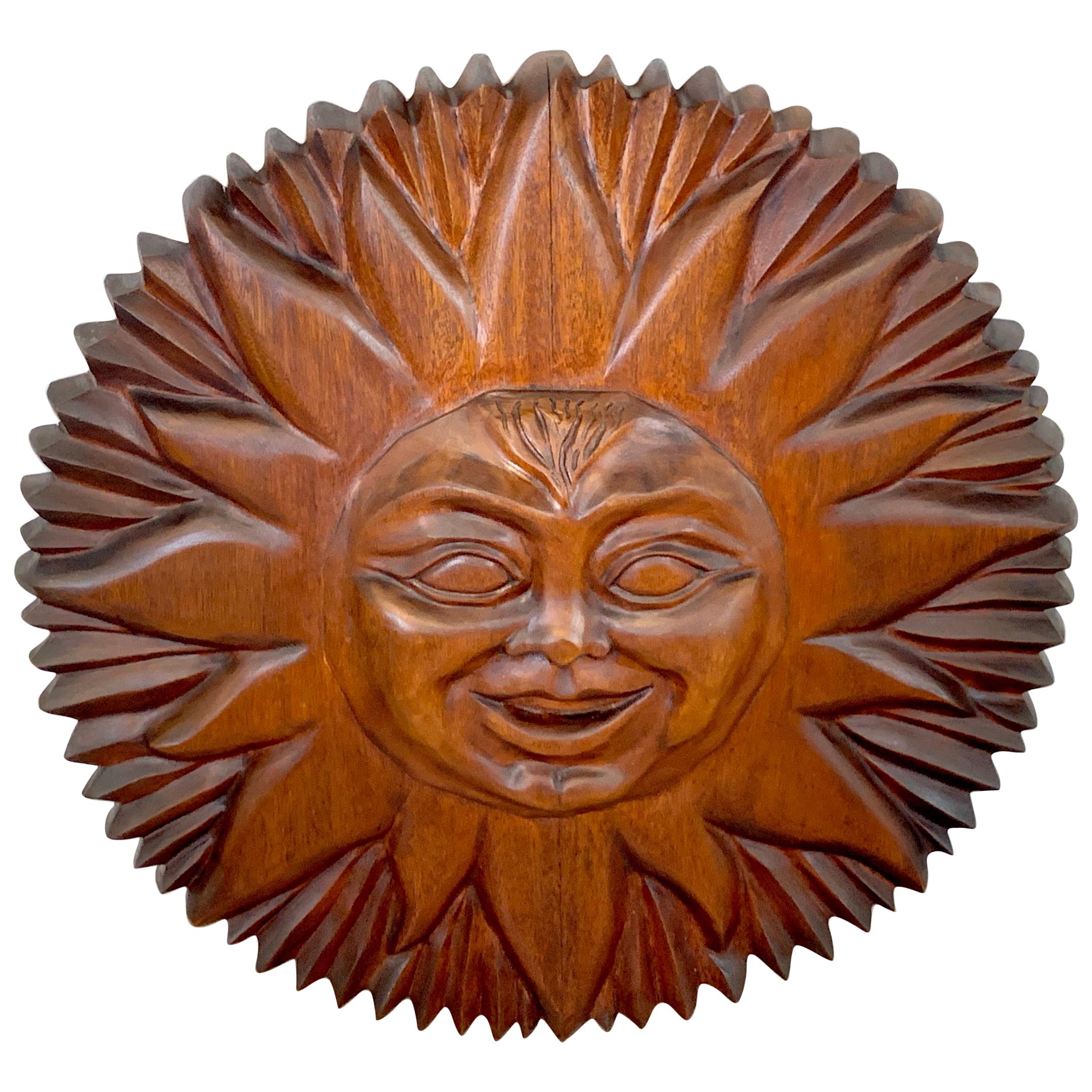 Midcentury Carved Mahogany Sunburst, circa 1960s For Sale