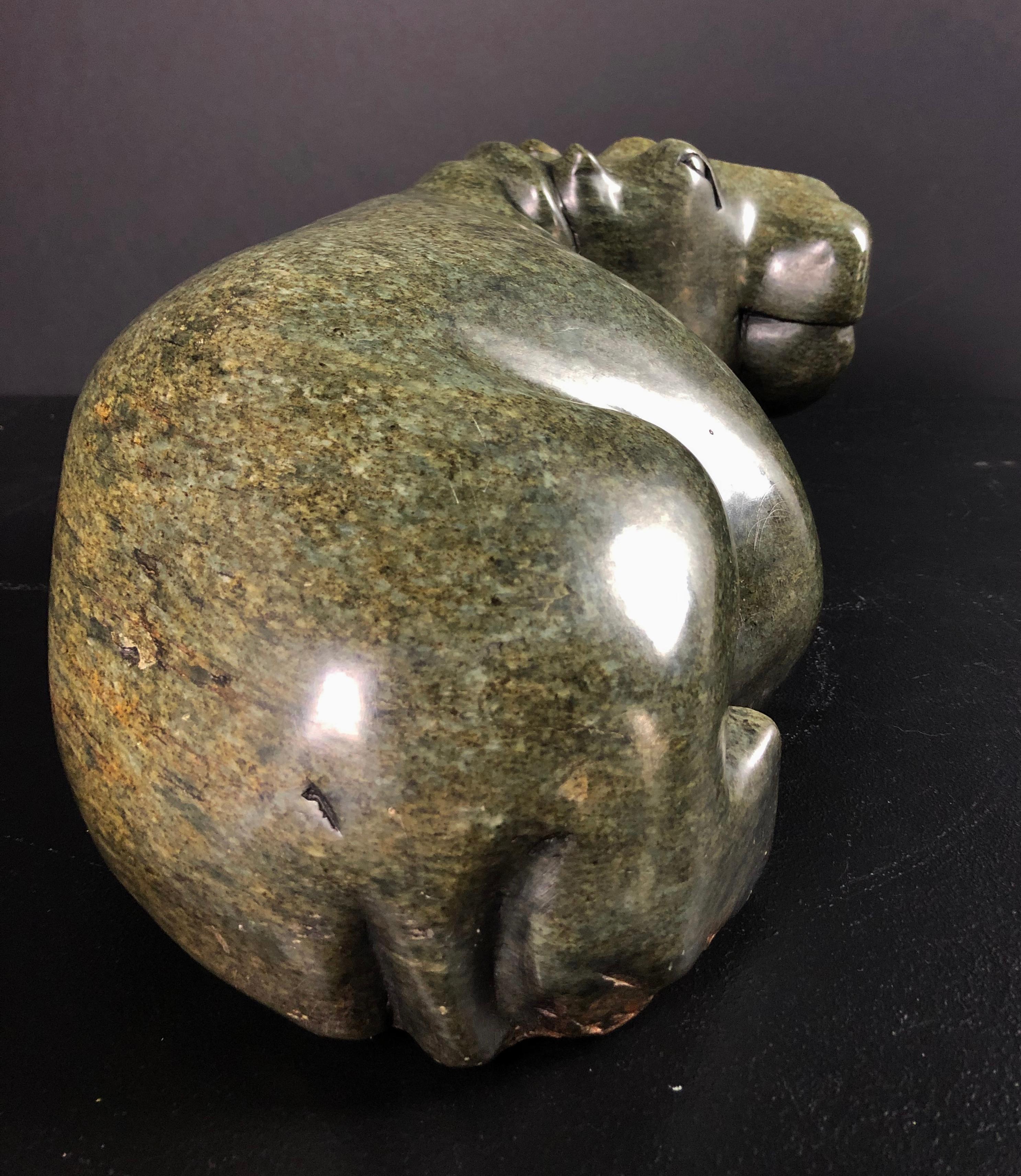 20th Century Mid century Carved Marble Hippo Sculpture For Sale