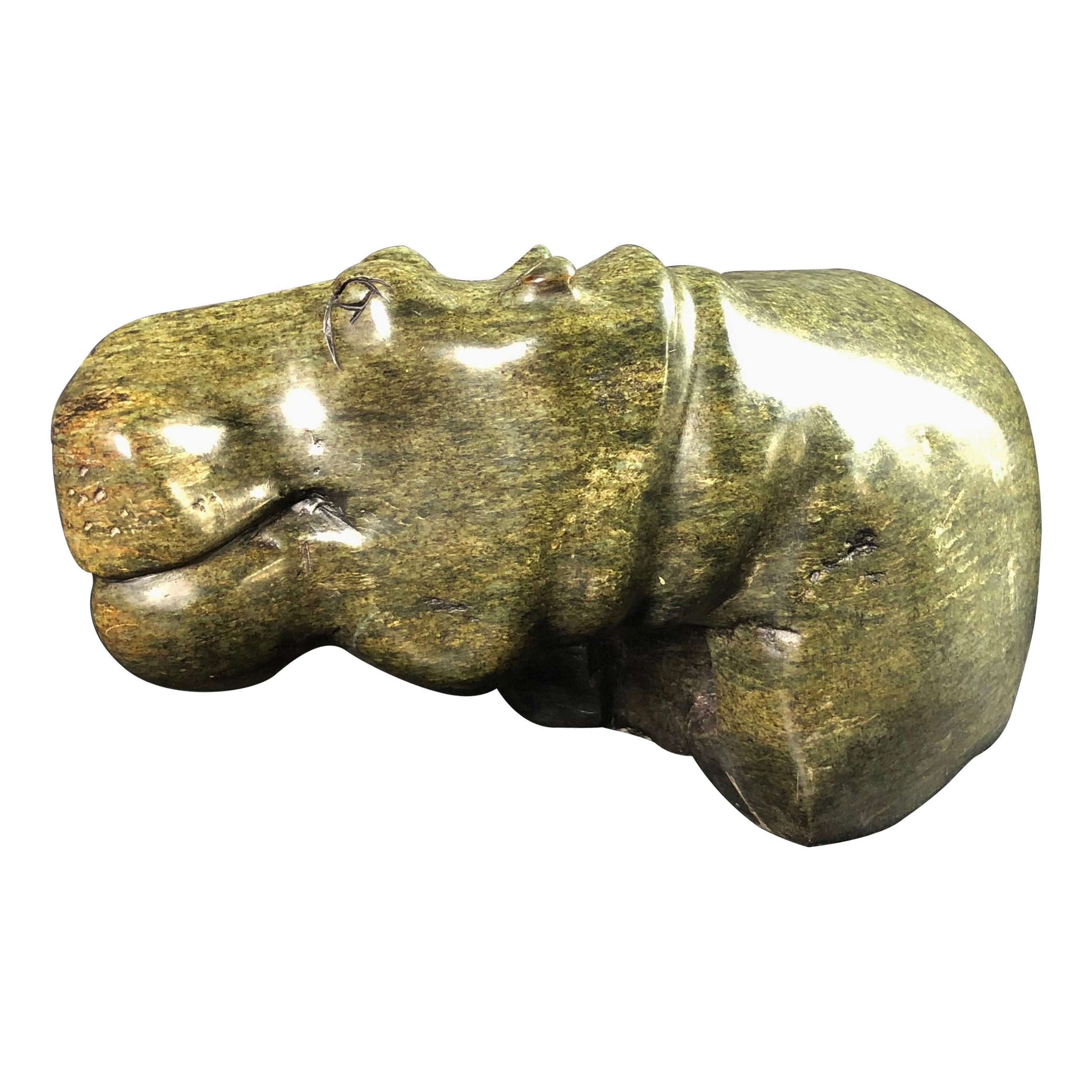 Mid century Carved Marble Hippo Sculpture For Sale