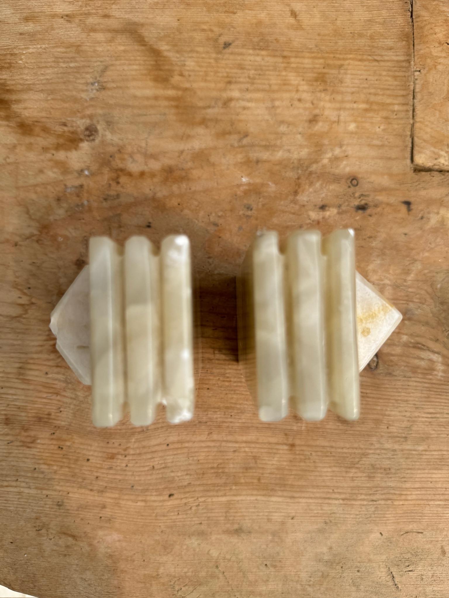Mid-Century Modern Mid Century Carved Marble Onyx Stone Aztec Mayan Tribal Bookends For Sale