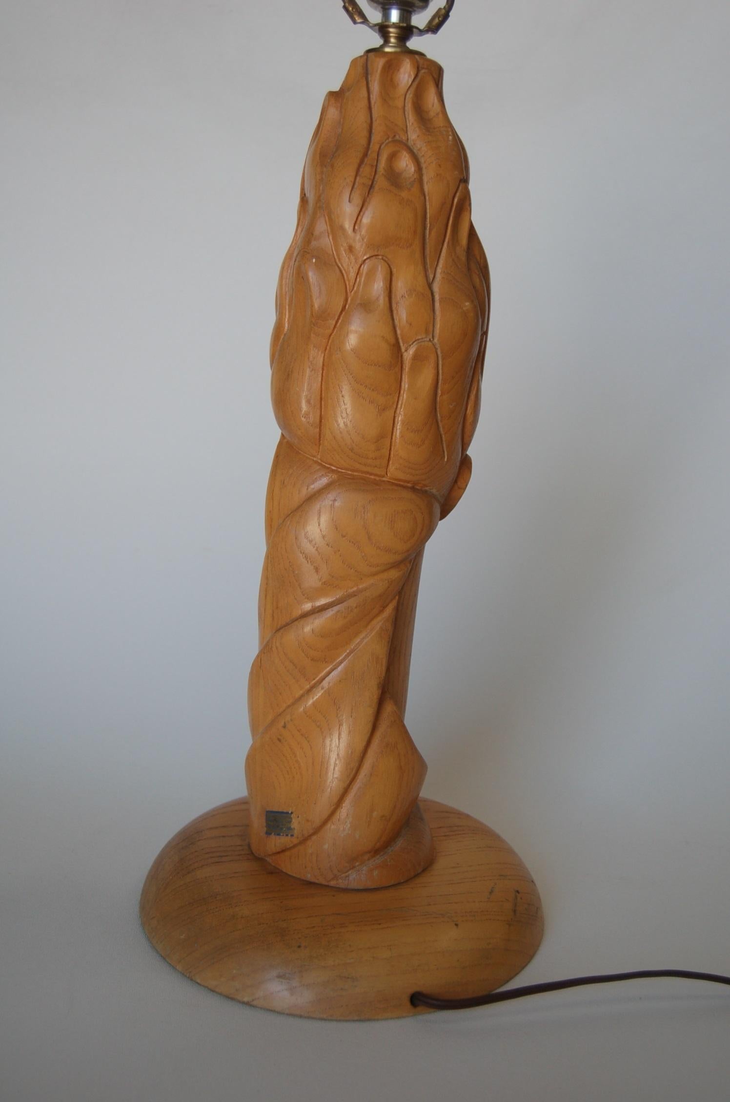 Mid-20th Century Midcentury Carved Oak Modernist Female Bust Table Lamp For Sale