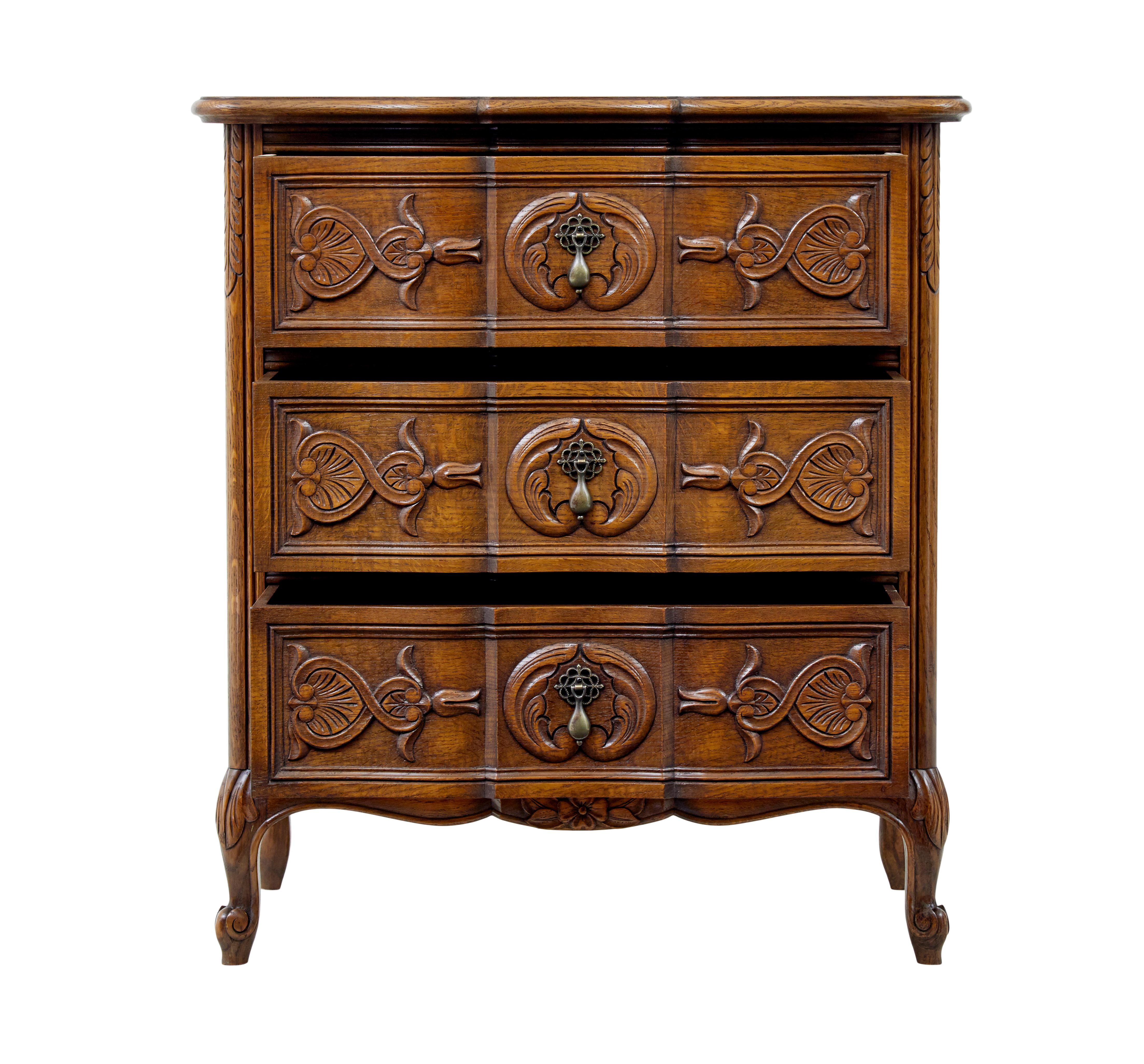 Baroque Mid century carved oak small chest of drawers by bodafors For Sale