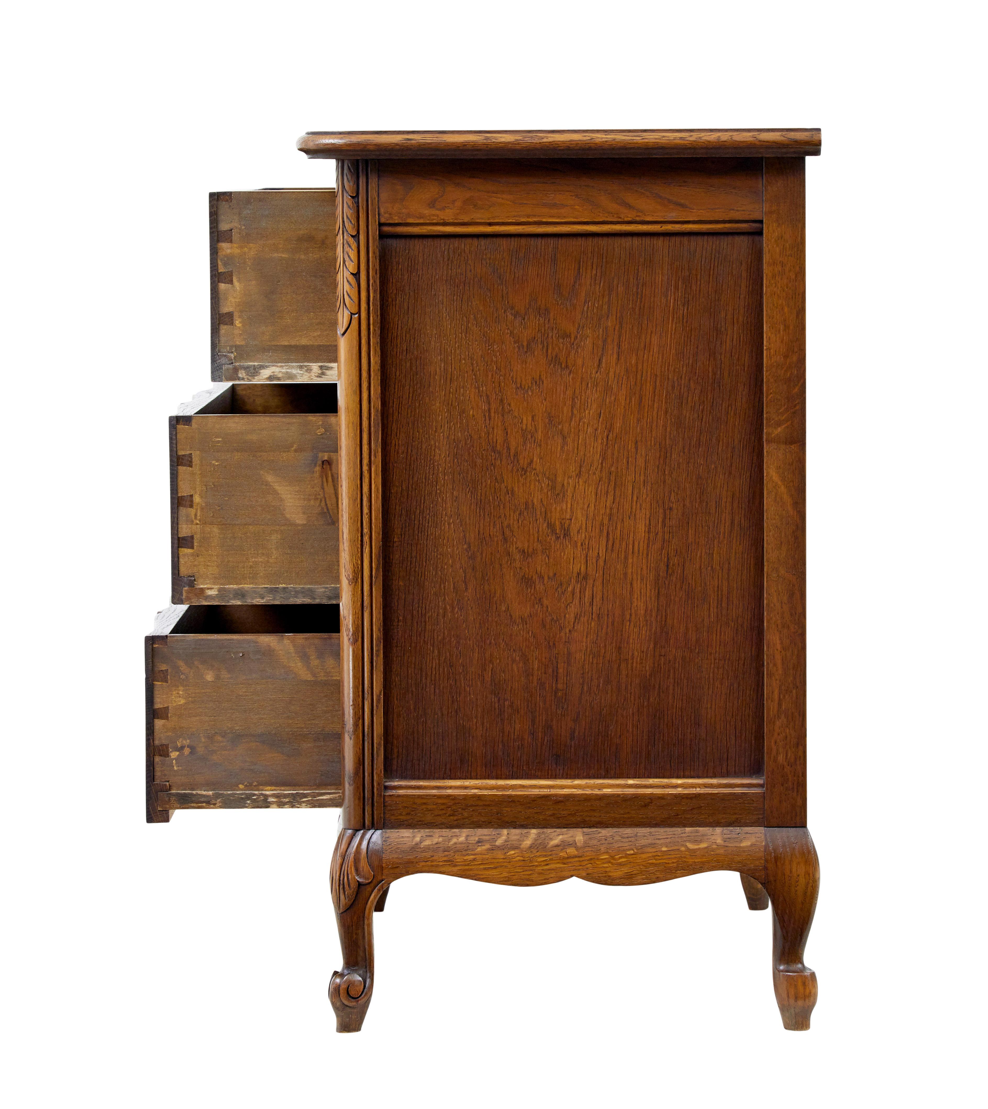 Swedish Mid century carved oak small chest of drawers by Bodafors For Sale