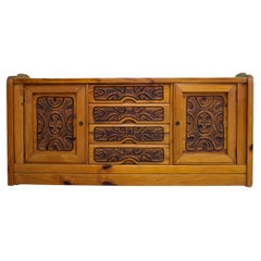 Retro Mid-Century Carved Pine Sideboard, 1970s