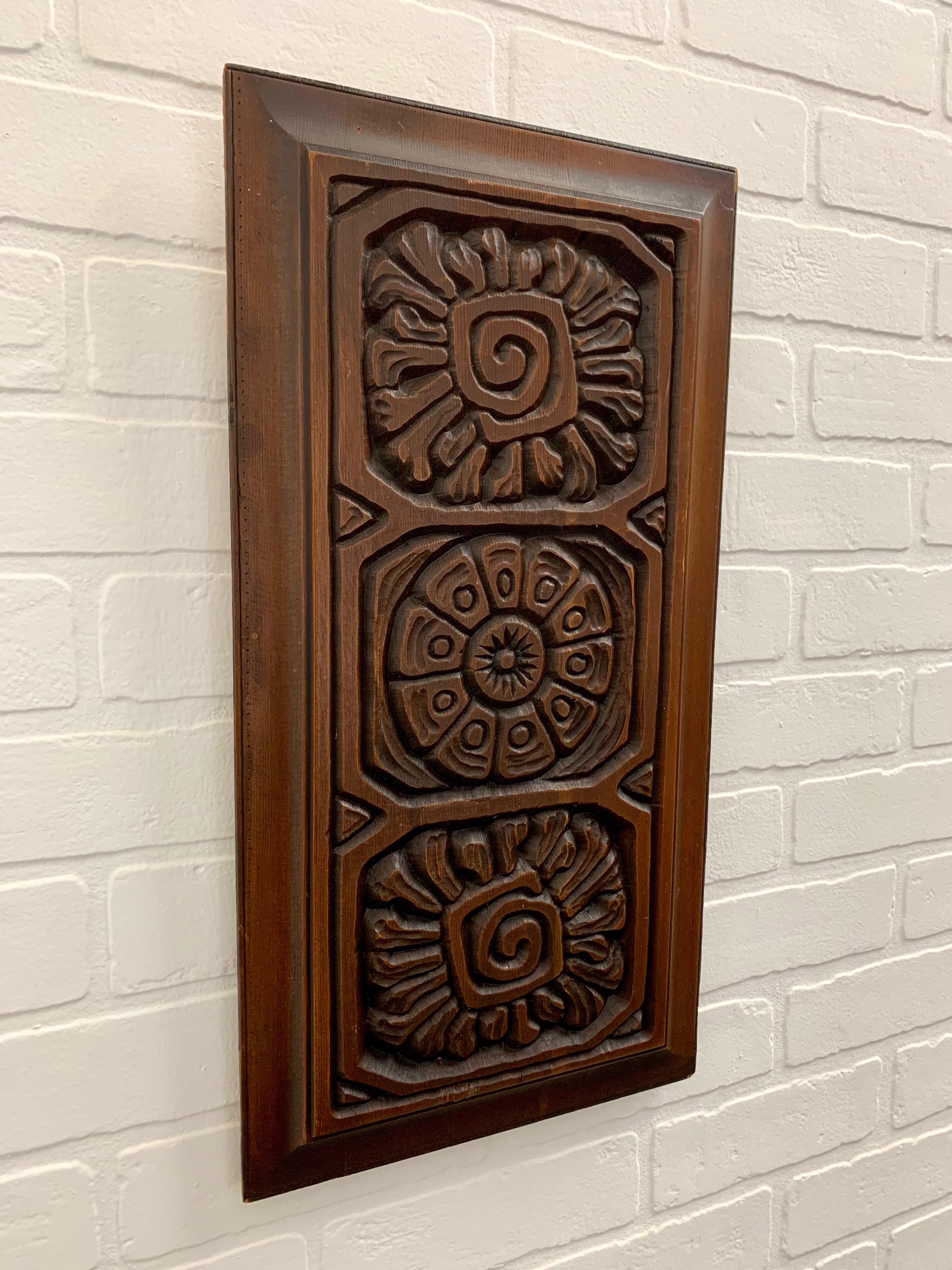 Redwood panel carved in the style of Panelcarve.
