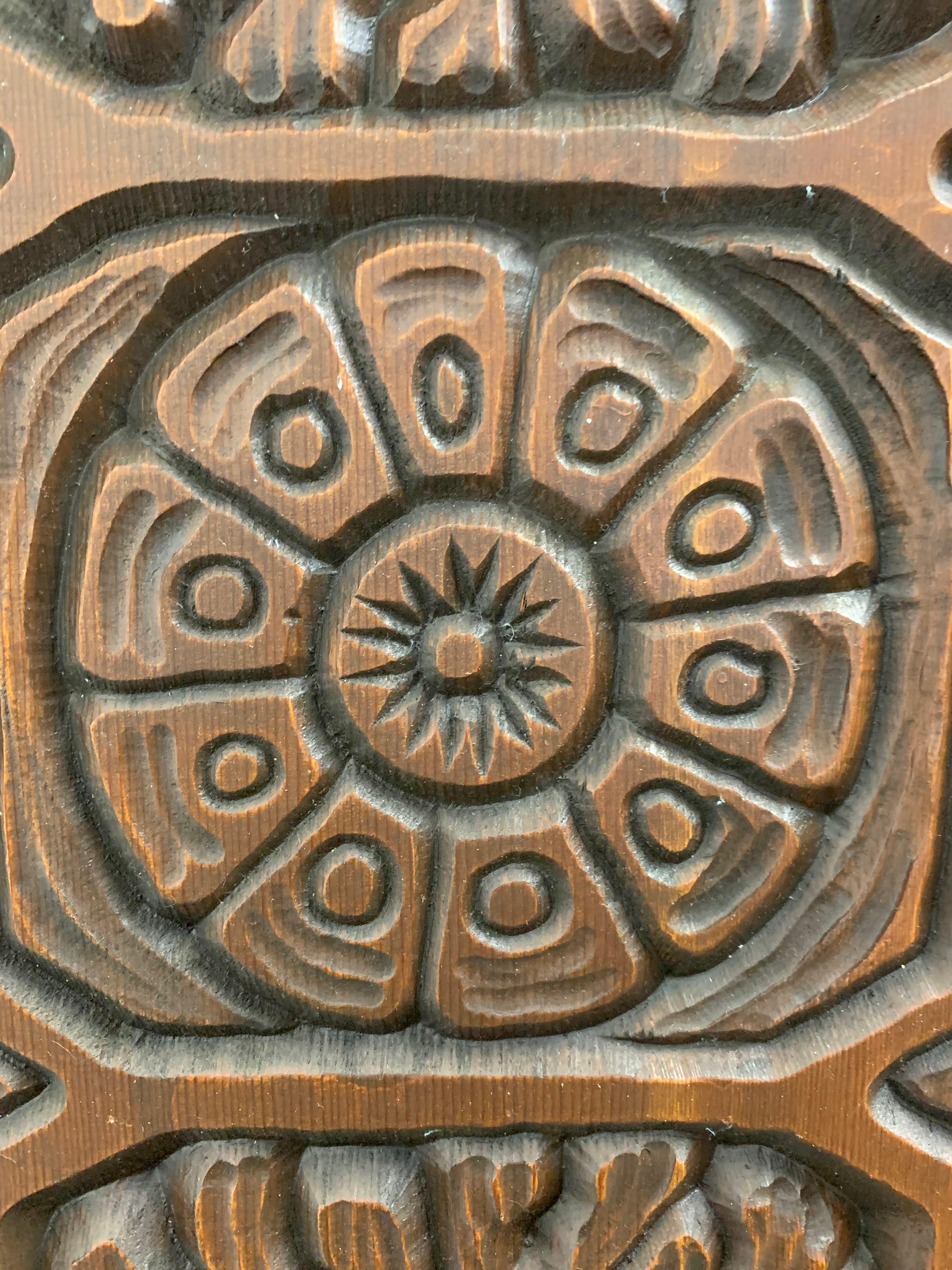 Midcentury Carved Redwood Panel 1