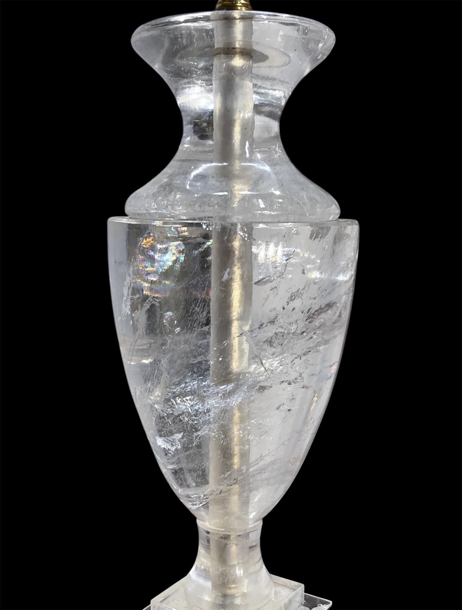 Mid Century Carved Rock Crystal Vase Table Lamp In Good Condition For Sale In New York, NY