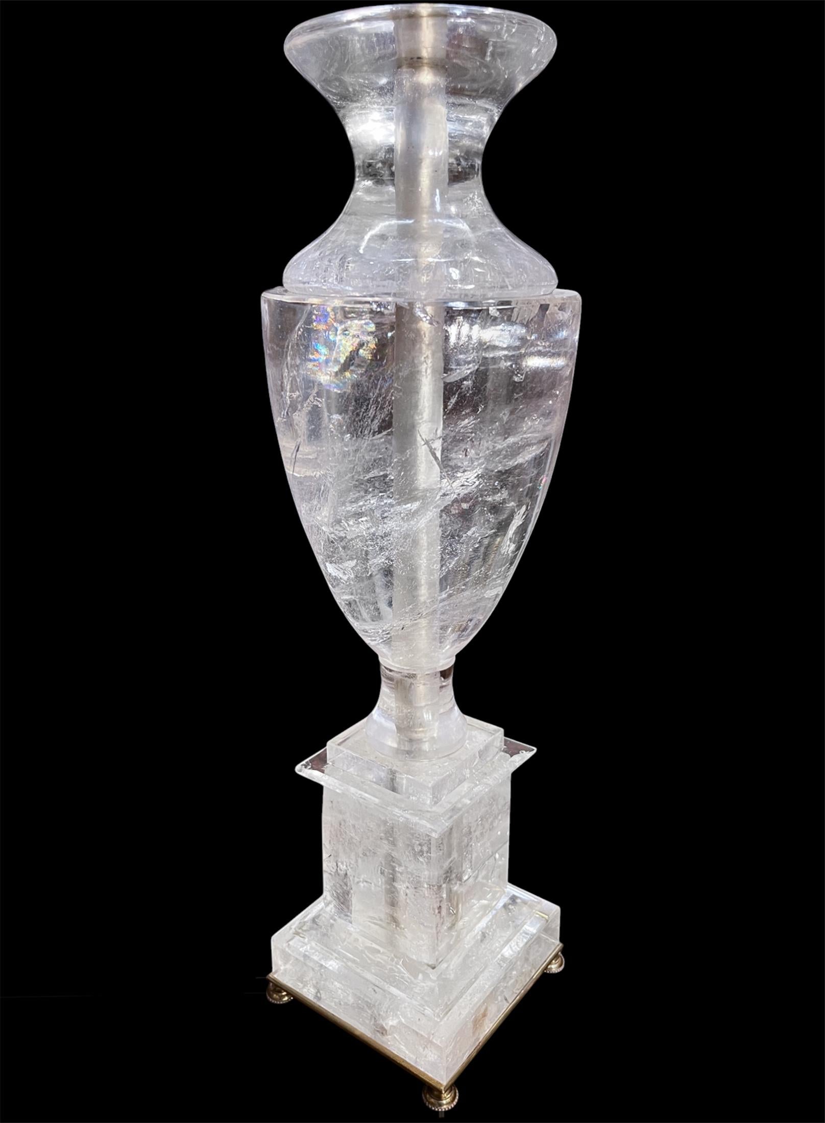 19th Century Mid Century Carved Rock Crystal Vase Table Lamp For Sale