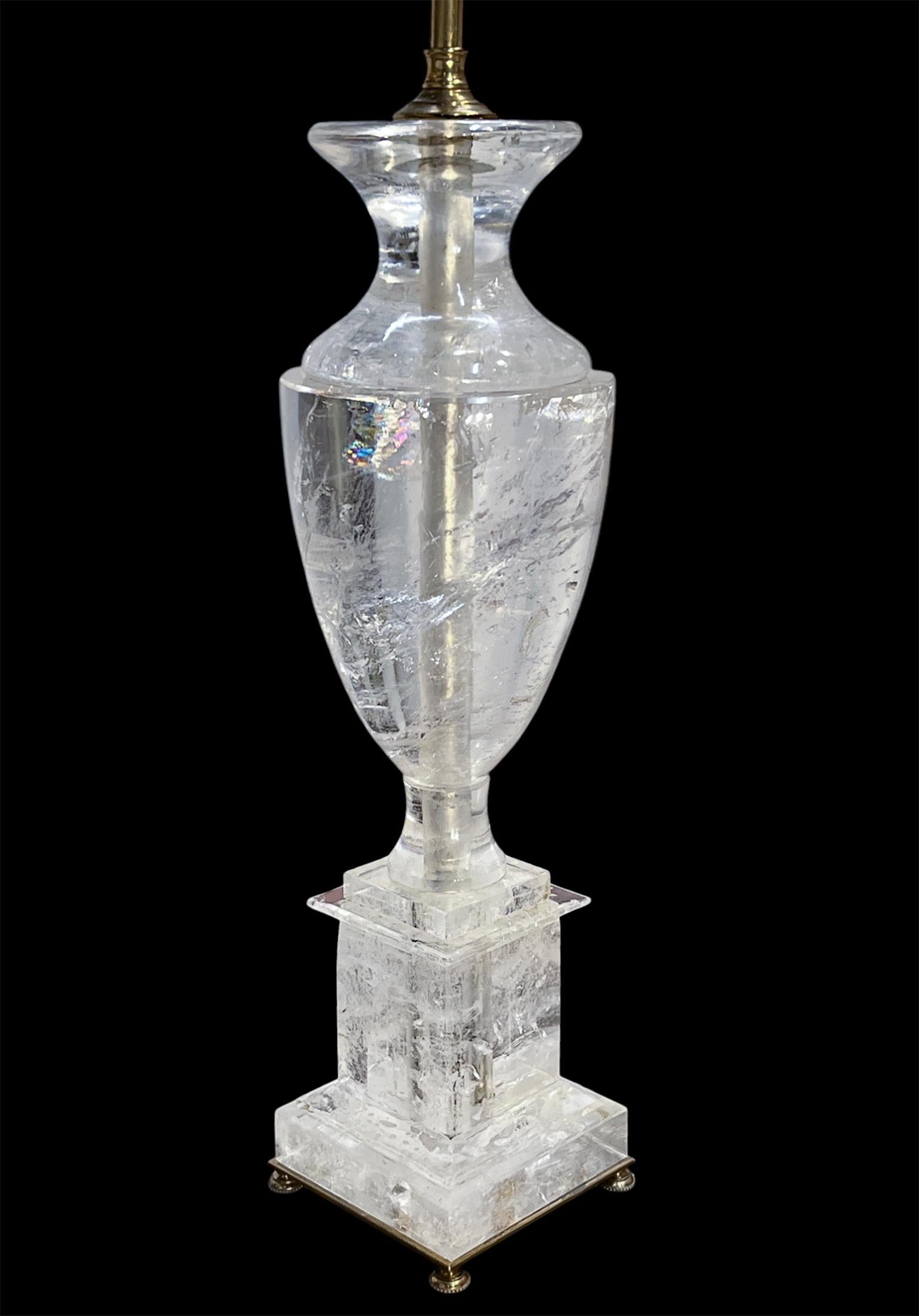 Mid Century Carved Rock Crystal Vase Table Lamp For Sale 1