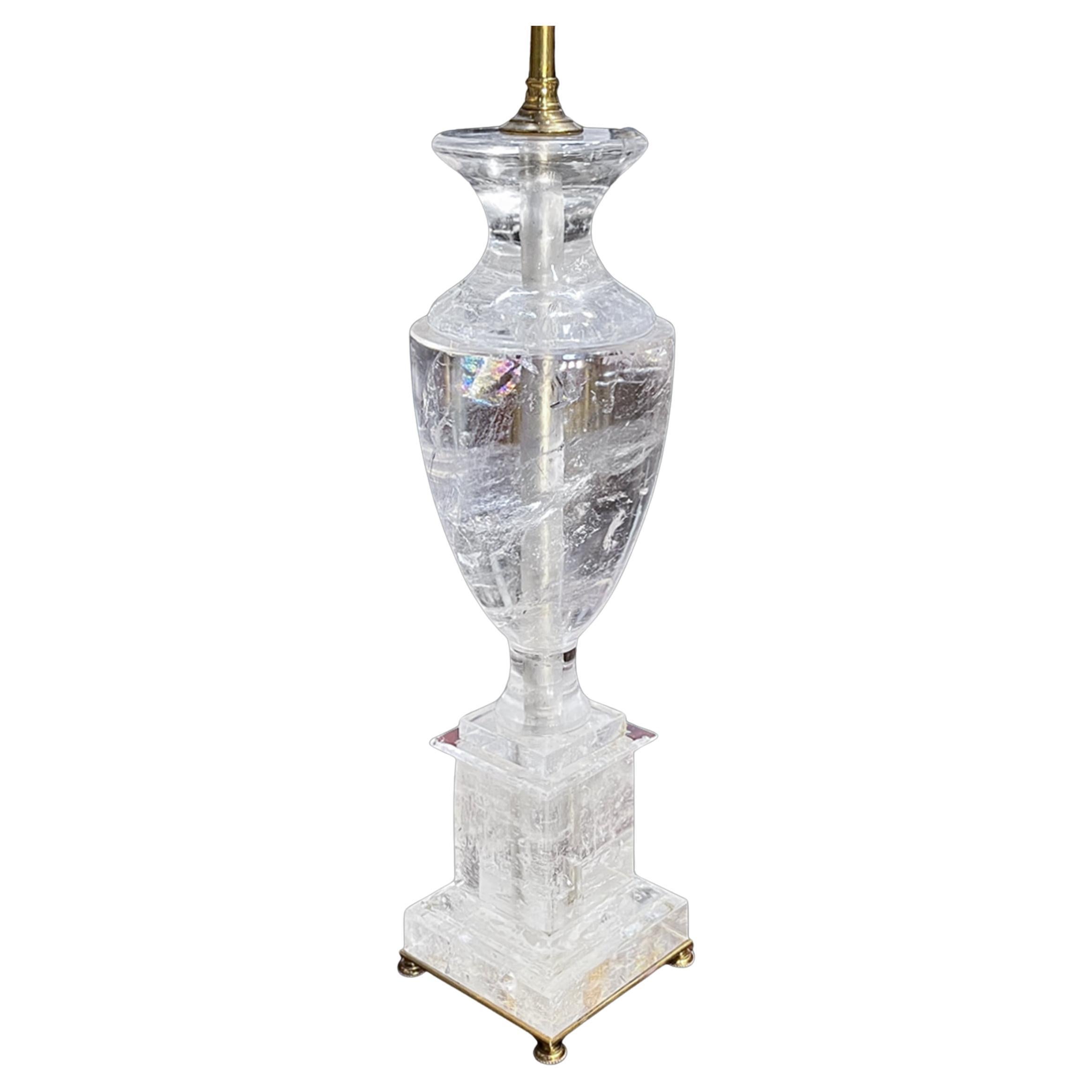 Mid Century Carved Rock Crystal Vase Table Lamp For Sale