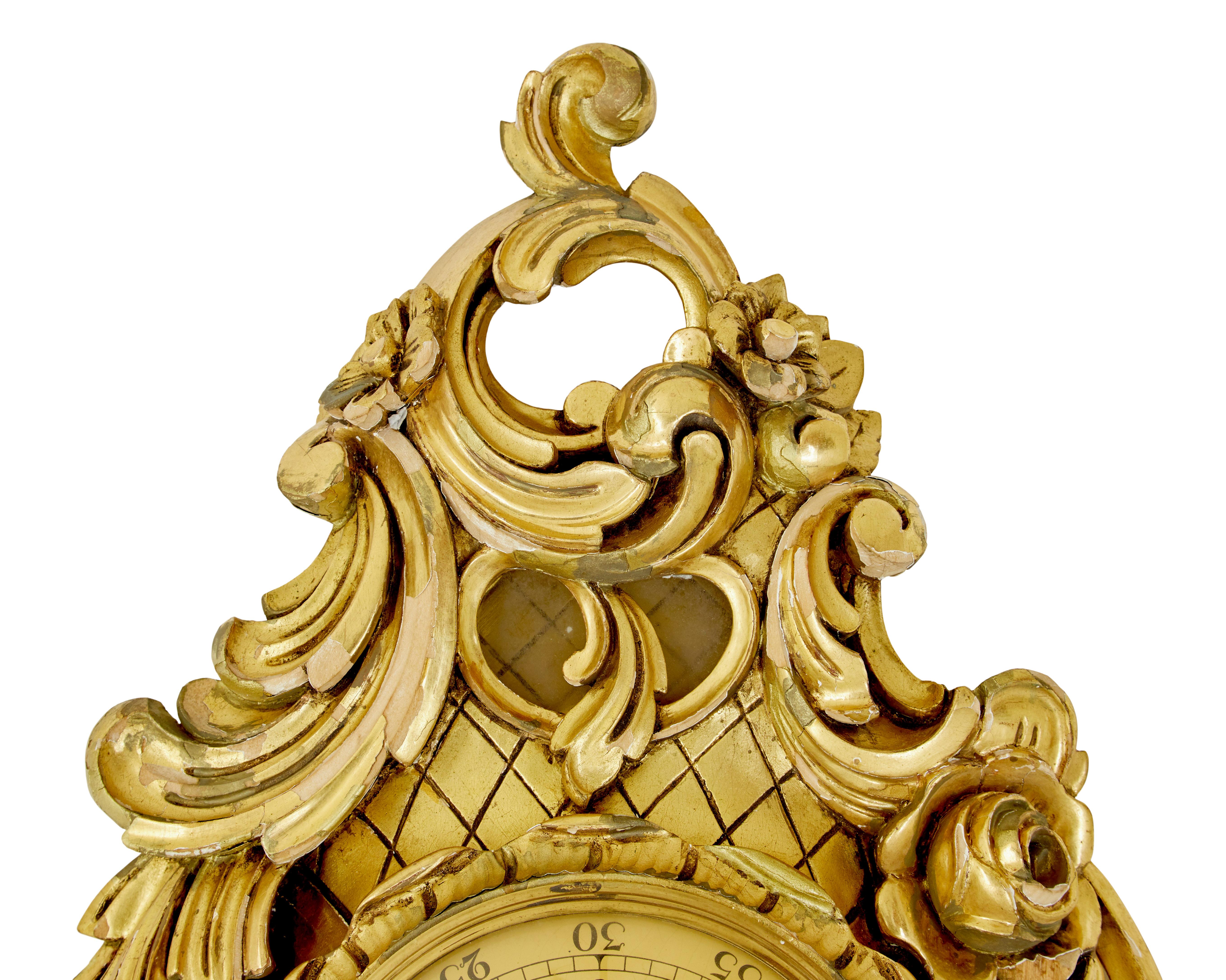 Swedish Mid century carved rococo revival gilt clock by Westerstrand For Sale