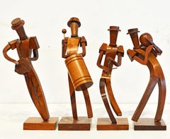 Midcentury Carved Rosewood Latin American Cubist Style Four Musicians Band