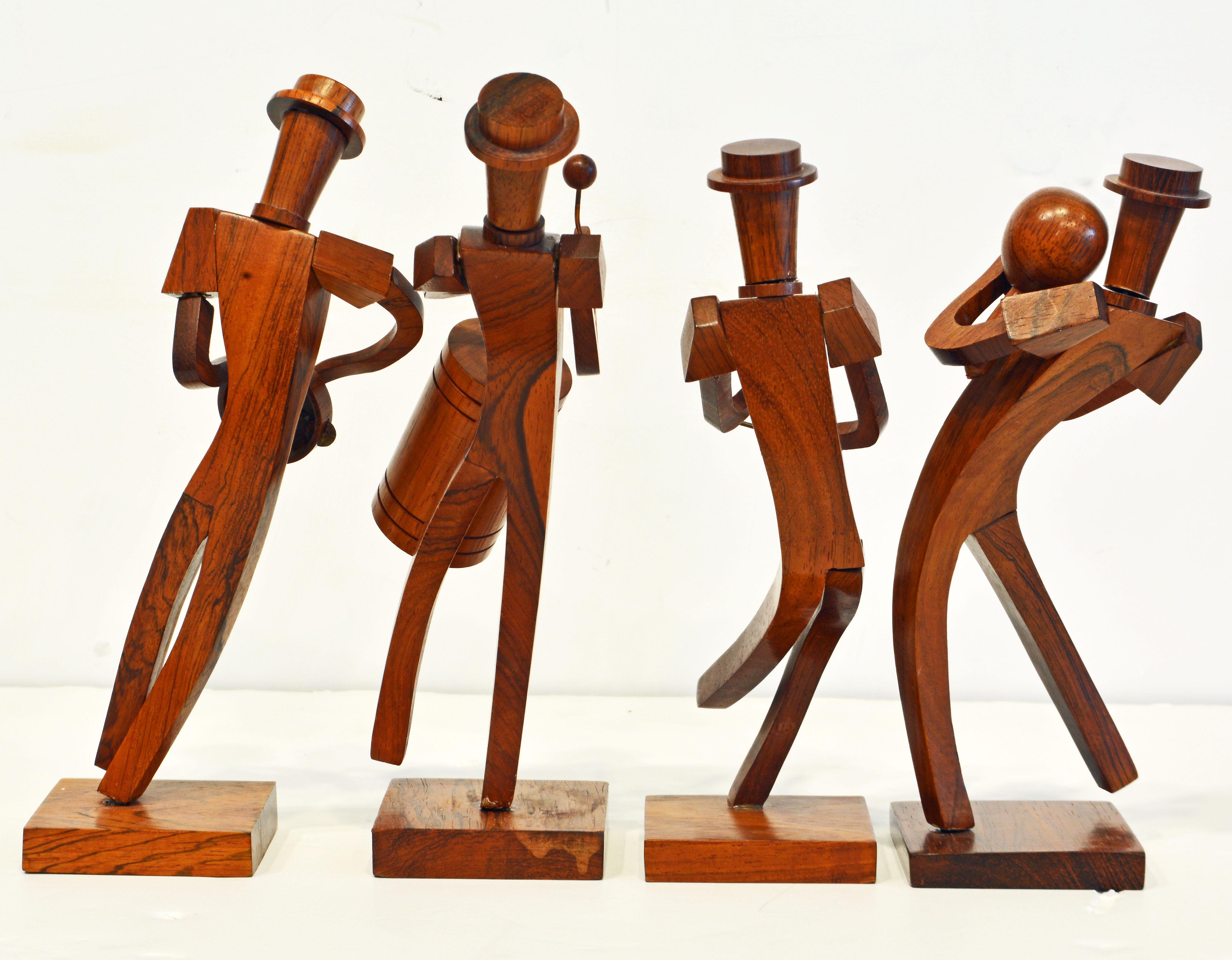 Mid-Century Modern Midcentury Carved Rosewood Latin American Cubist Style Four Musicians Band