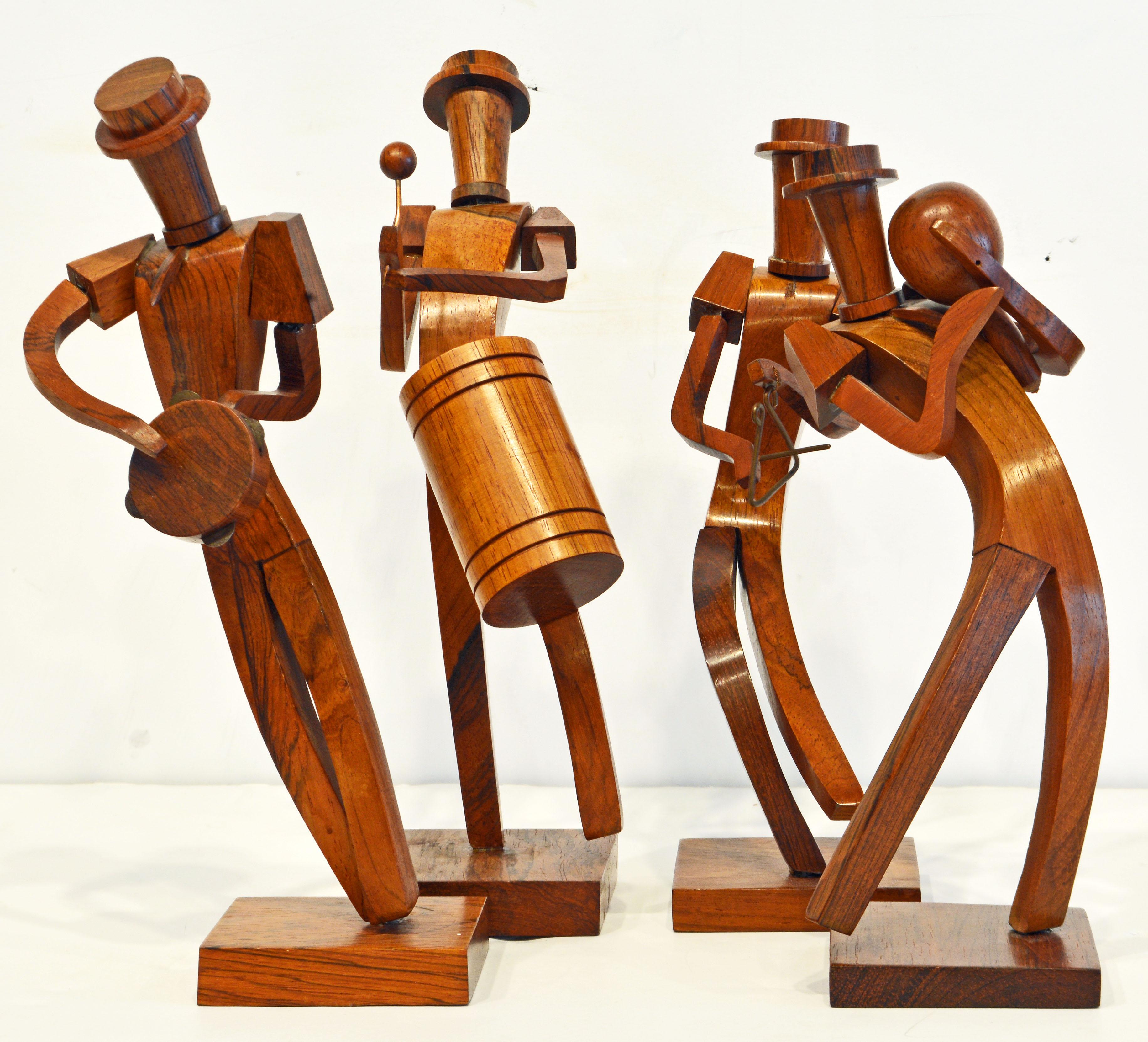 Central American Midcentury Carved Rosewood Latin American Cubist Style Four Musicians Band