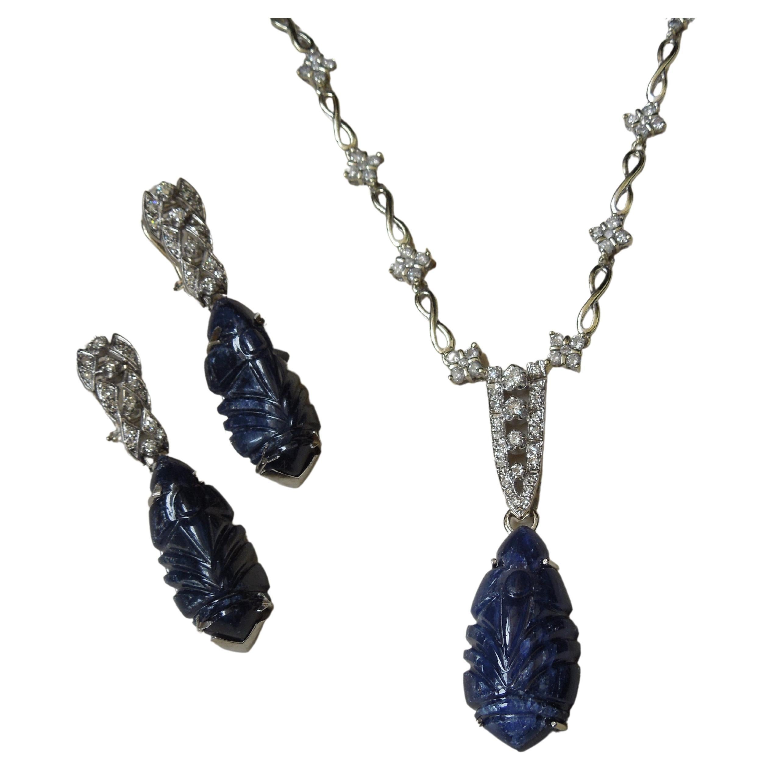 Mid-Century Carved Sapphire Cocktail Suite