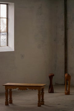 Mid Century Carved Solid Oak Side Table / Bench by a Danish Cabinetmaker, 1979