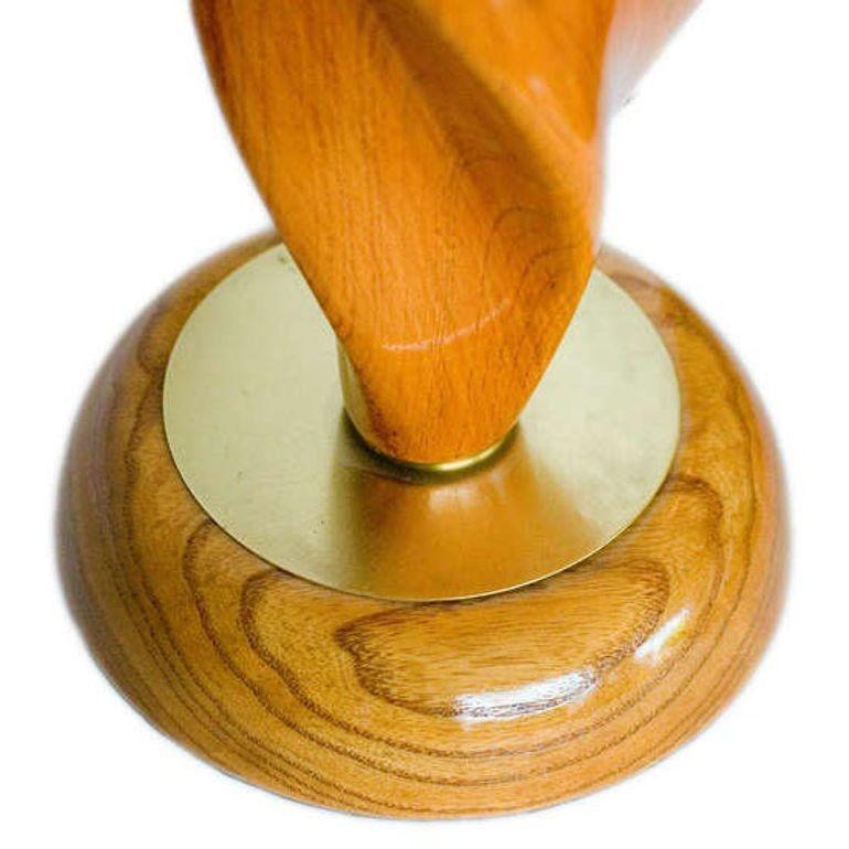 Mid-20th Century Mid-century Carved Spiral Oak & Brass Sculptural Table Lamps by Yasha Heifetz For Sale