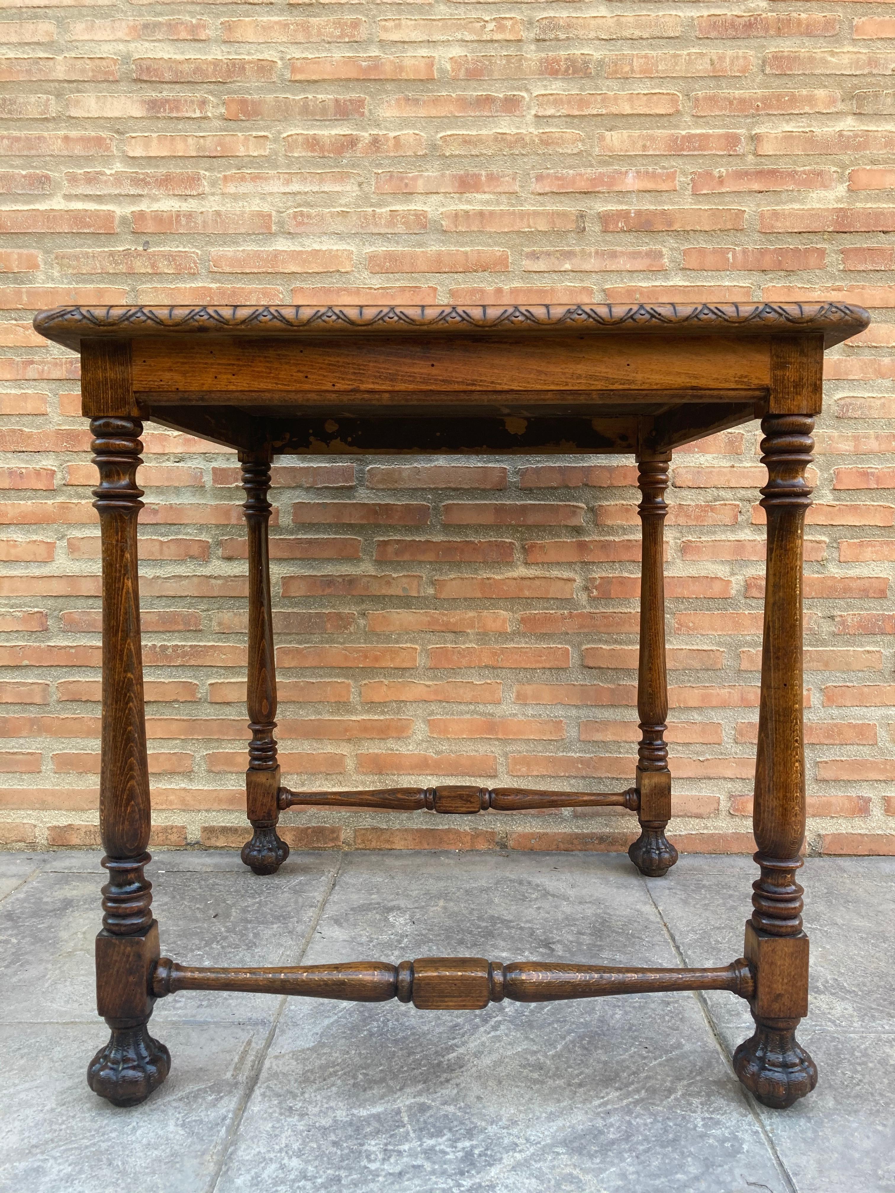 Neoclassical Mid Century Carved Square Walnut Side Table Louis Philippe Style For Sale