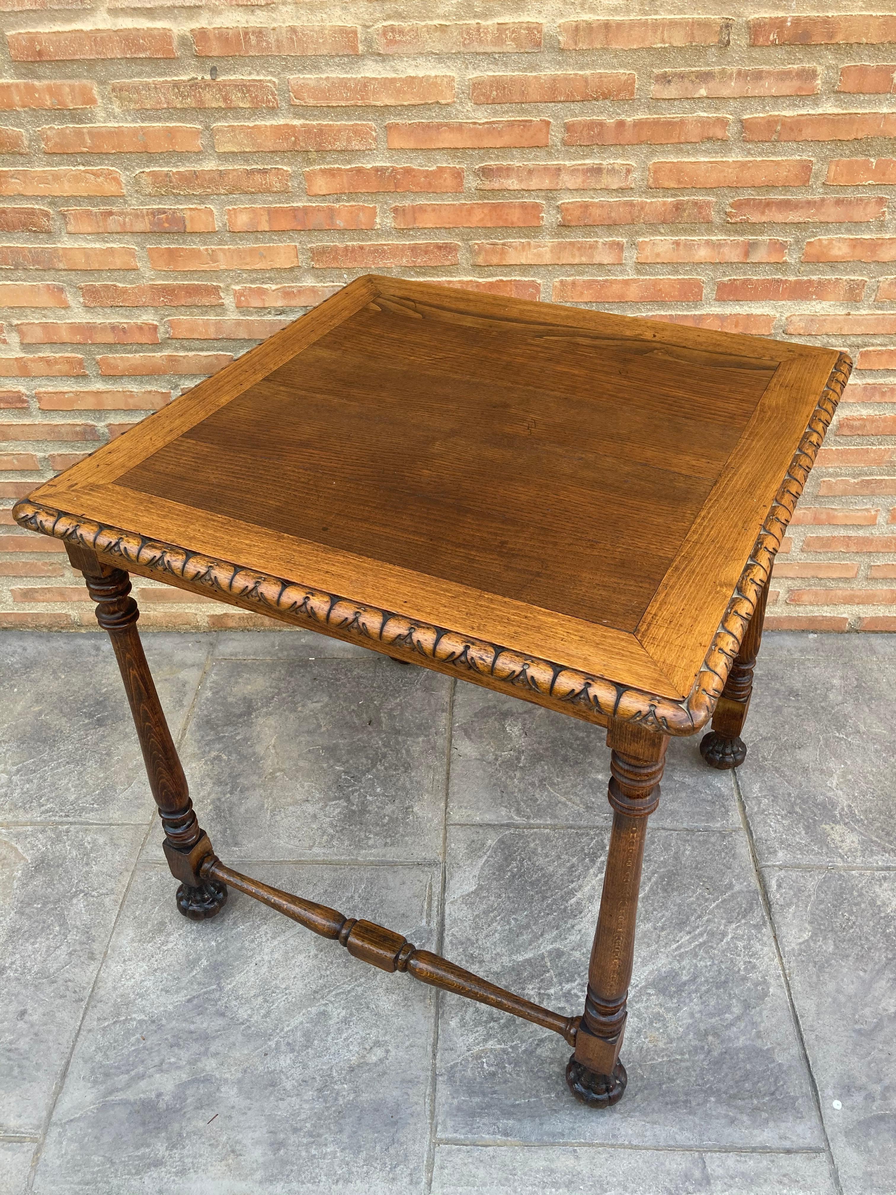 Mid Century Carved Square Walnut Side Table Louis Philippe Style In Good Condition For Sale In Miami, FL