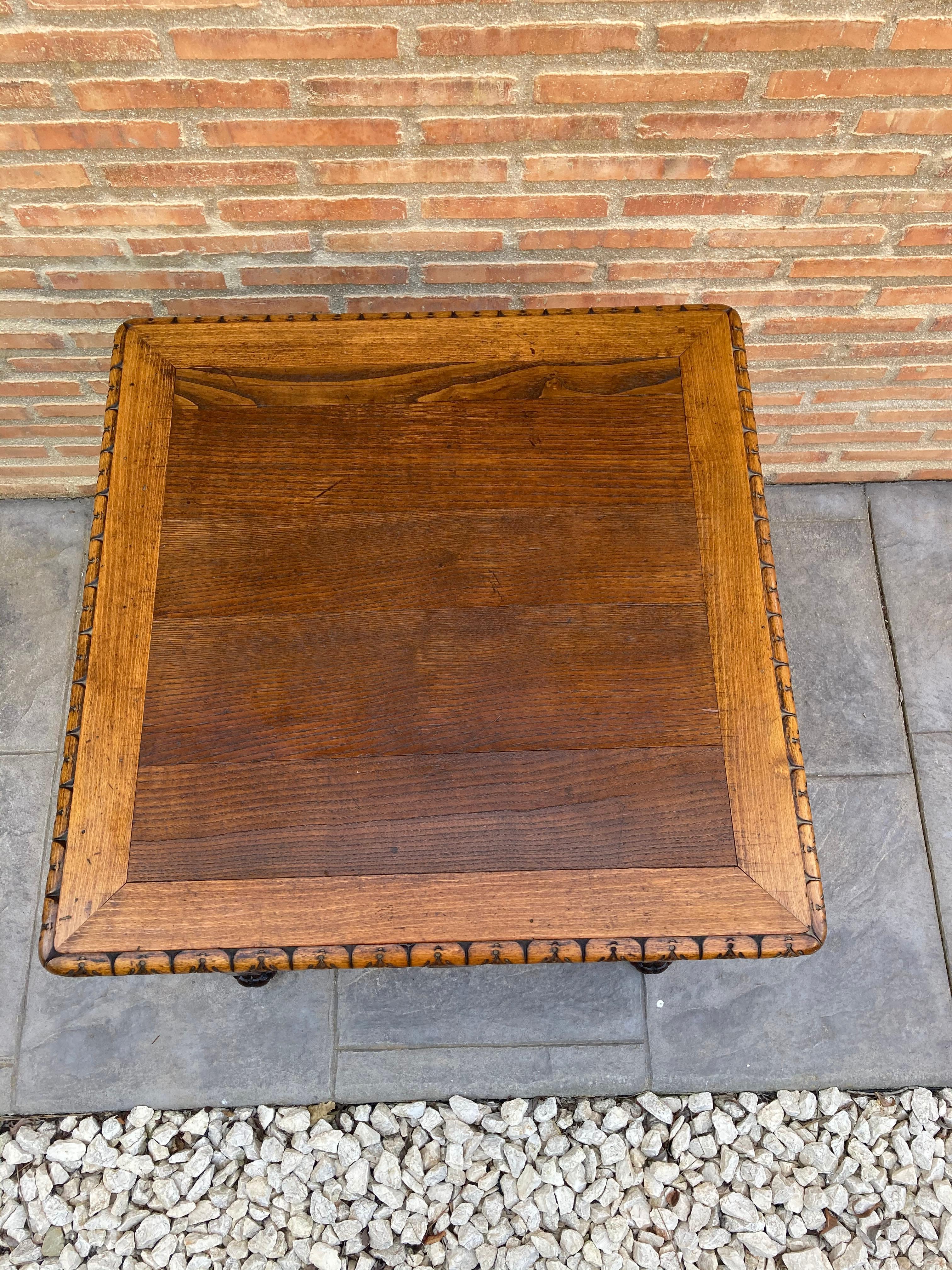 20th Century Mid Century Carved Square Walnut Side Table Louis Philippe Style For Sale