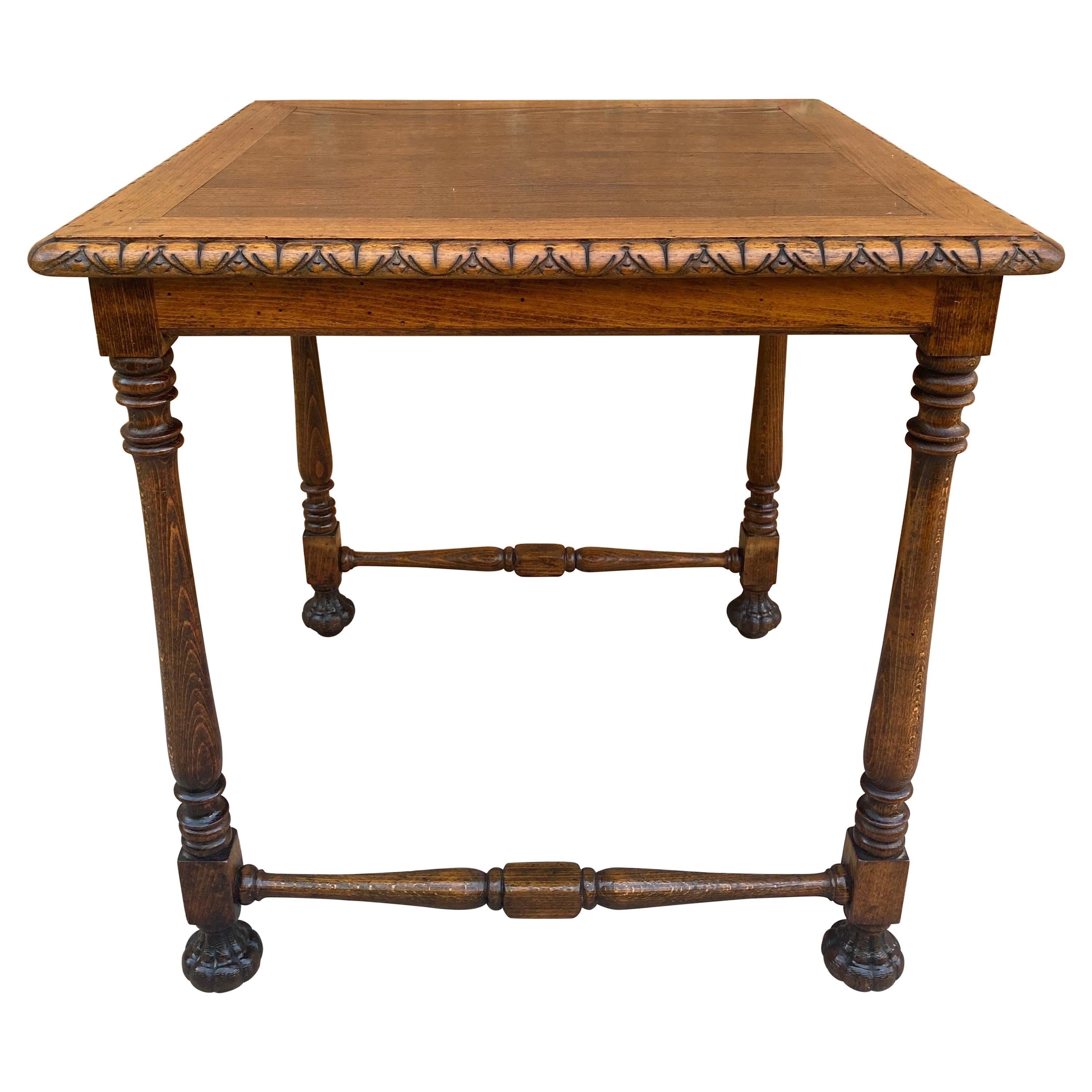 Mid Century Carved Square Walnut Side Table Louis Philippe Style For Sale