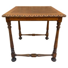 Mid Century Carved Square Walnut Side Table Louis Philippe Style