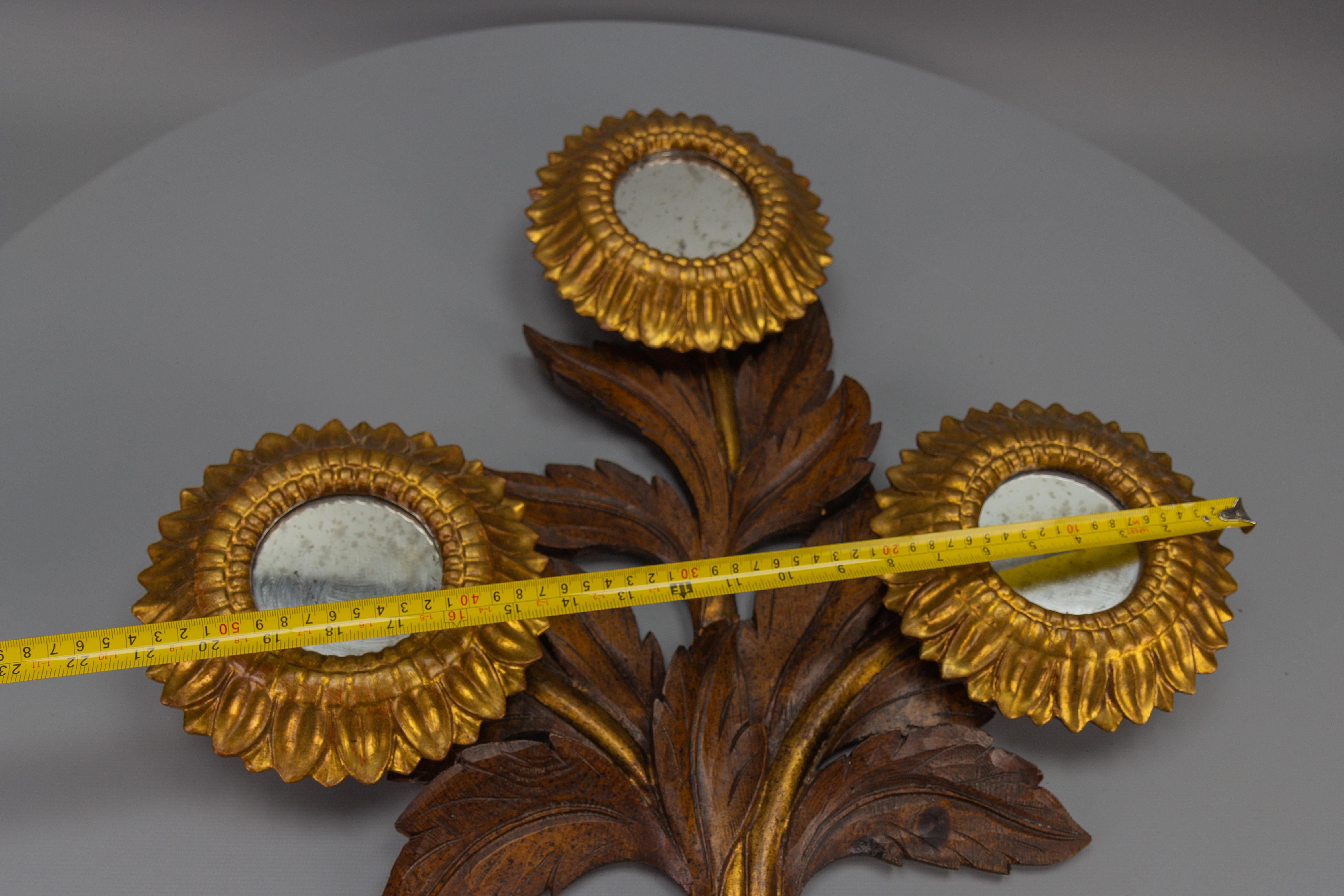 Mid-Century Carved Sunflower-Shaped Brown and Golden Wall Mirror, 1950s For Sale 13