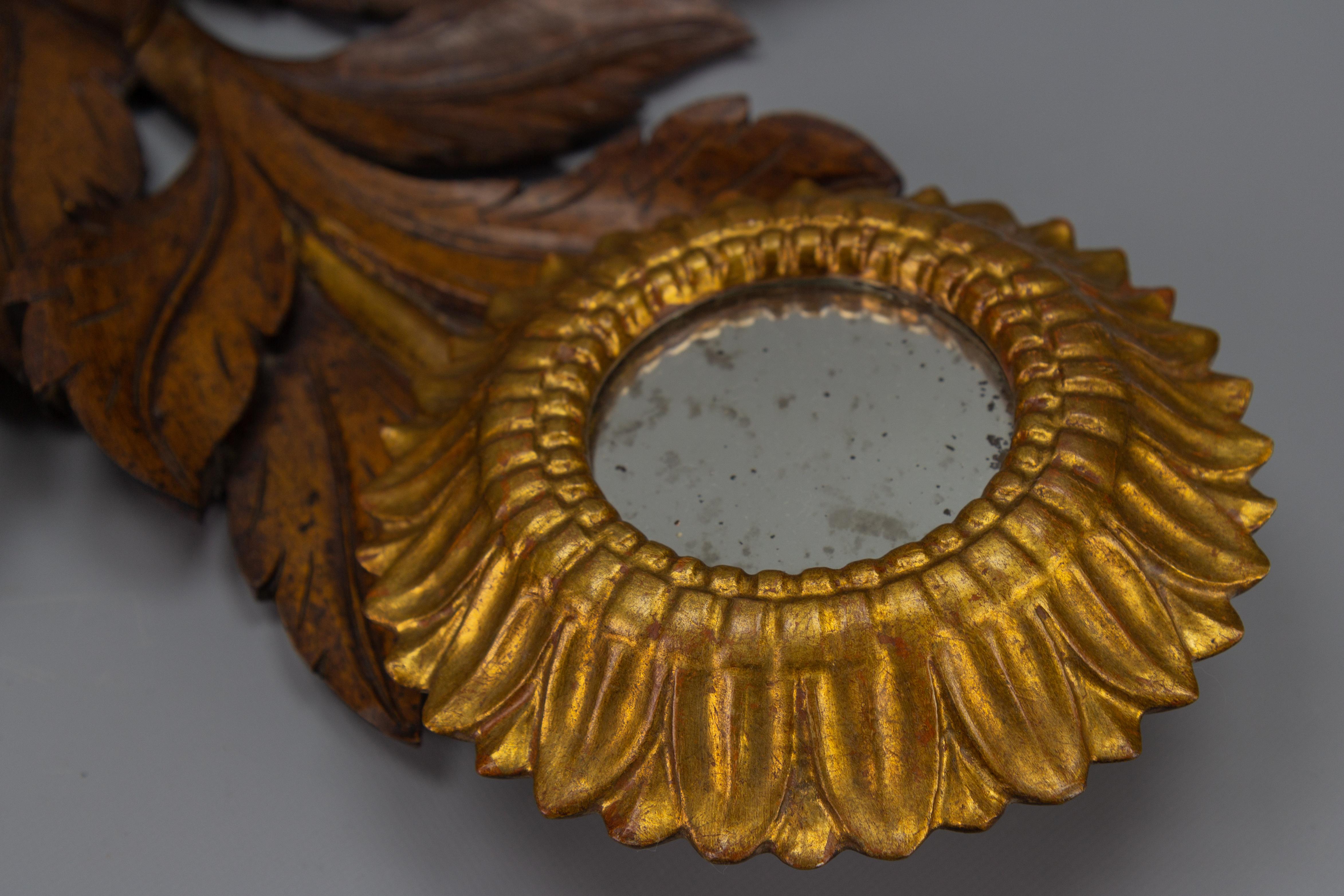 Mid-Century Carved Sunflower-Shaped Brown and Golden Wall Mirror, 1950s For Sale 2