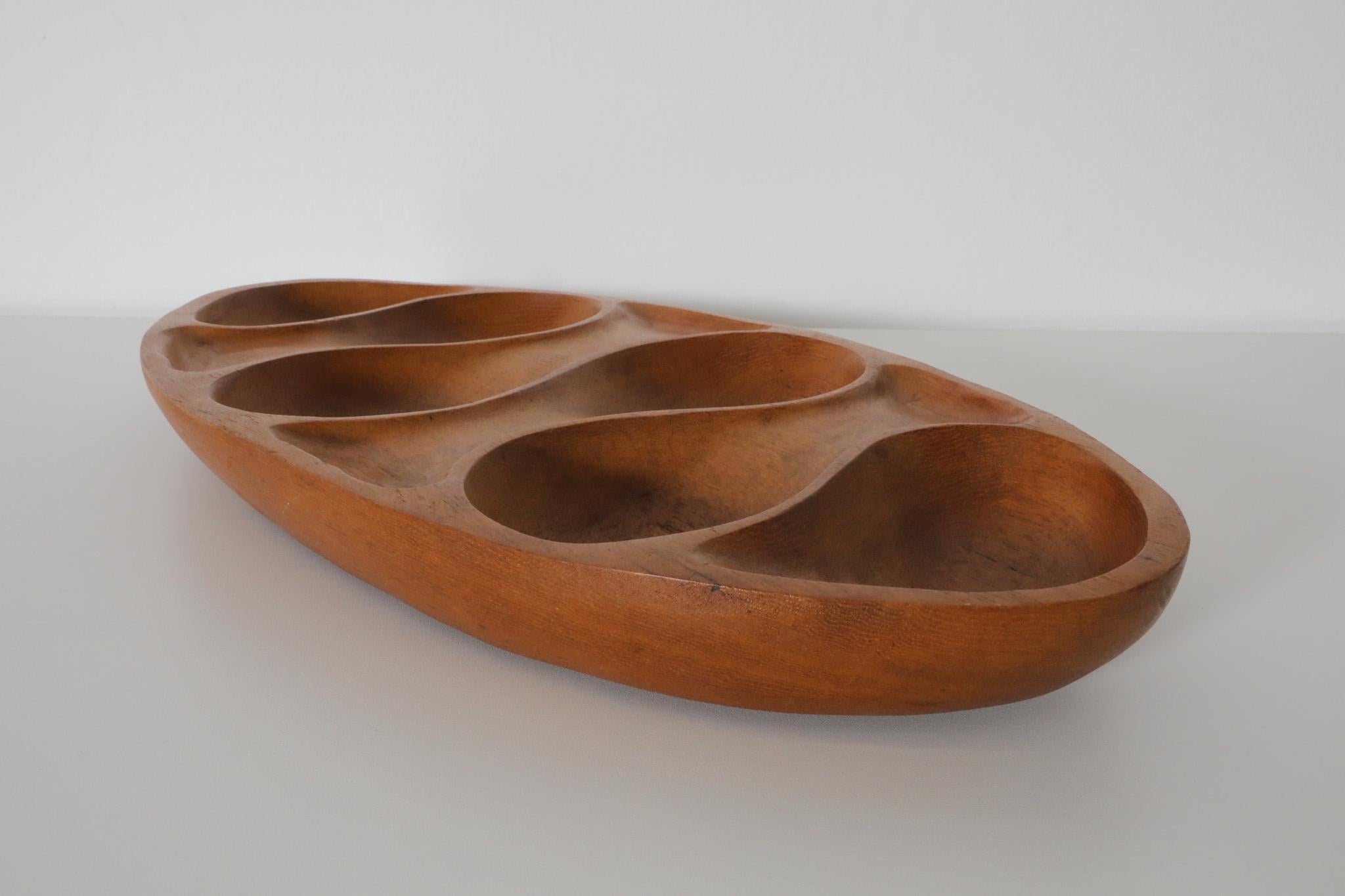 Danish Mid-Century Carved Teak Hors d’Oeuvres Tray in the style of Laur Jensen For Sale