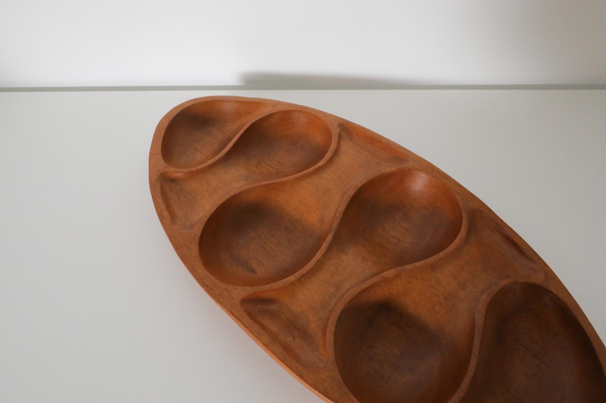 Mid-Century Carved Teak Hors d’Oeuvres Tray in the style of Laur Jensen In Good Condition For Sale In Los Angeles, CA