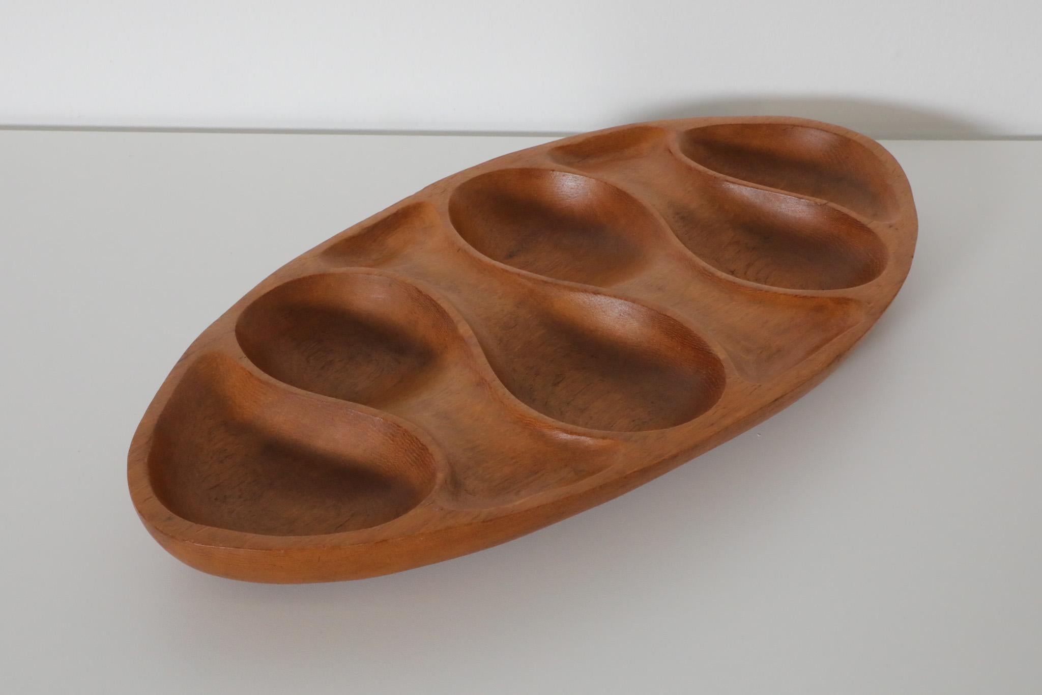 Mid-Century Carved Teak Hors d’Oeuvres Tray in the style of Laur Jensen For Sale 1