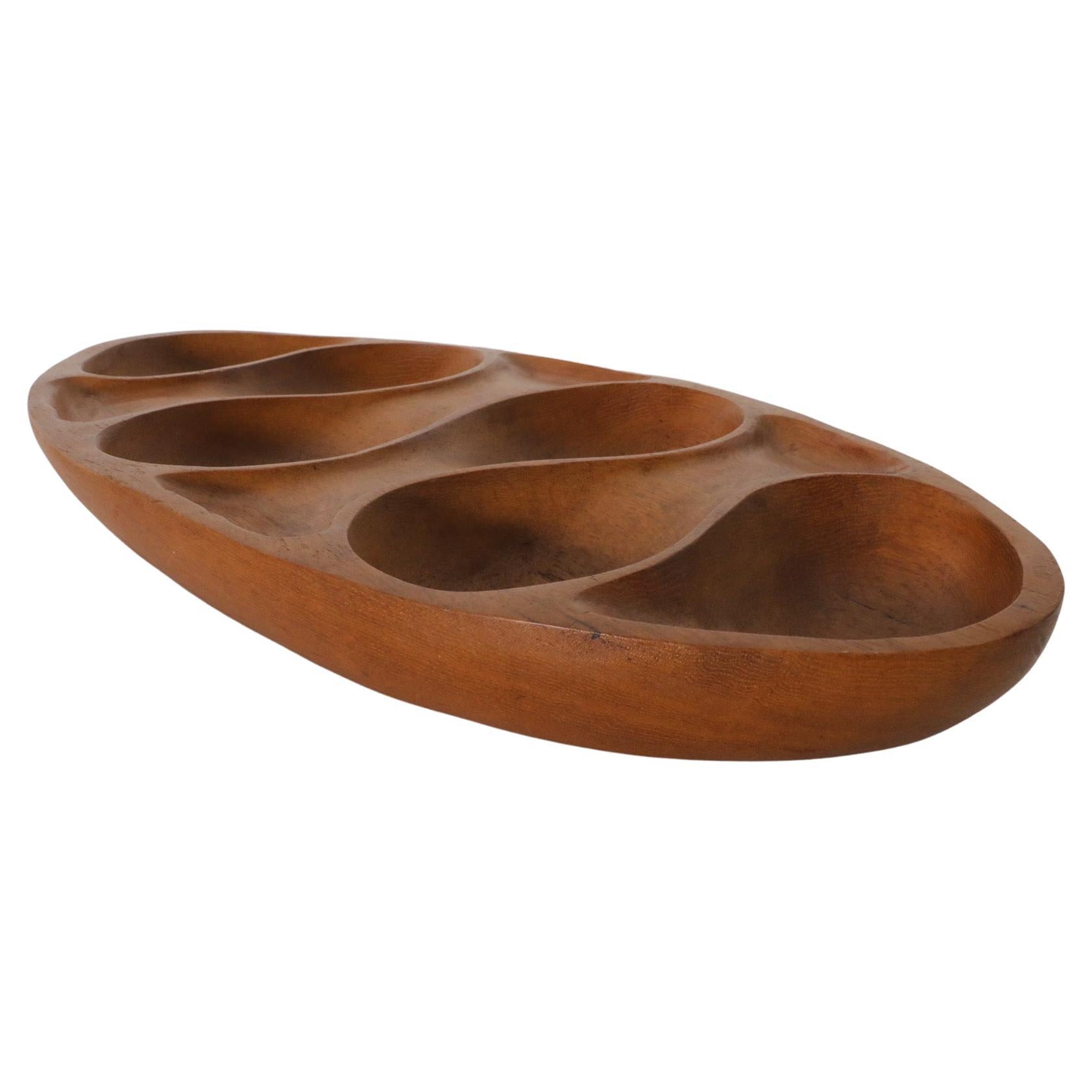 Mid-Century Carved Teak Hors d’Oeuvres Tray in the style of Laur Jensen For Sale