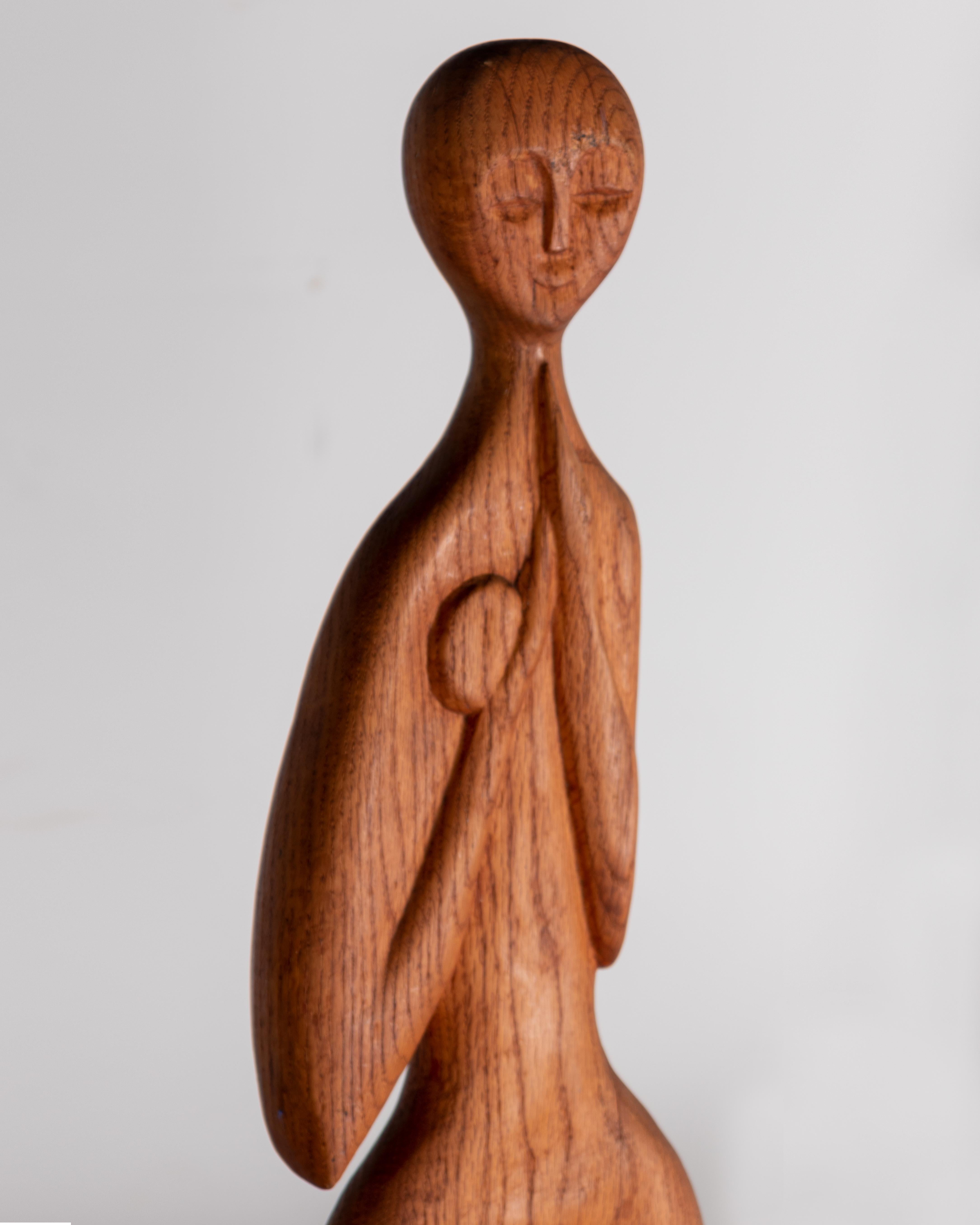 Rustic Mid-Century Carved Teak Sculpture For Sale