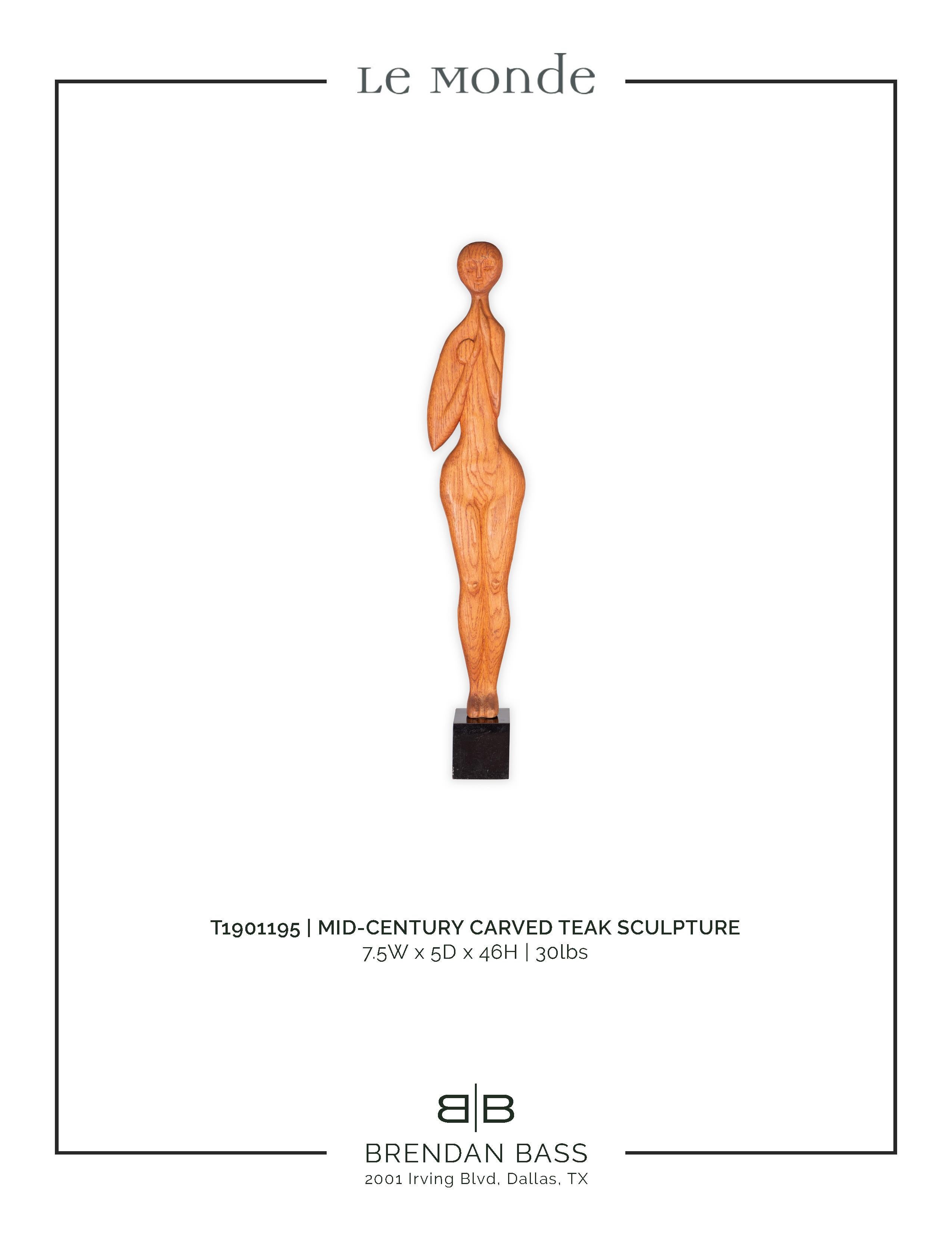 Mid-Century Carved Teak Sculpture In Good Condition In Dallas, TX