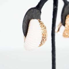 Mid-Century Carved White Coral Textured Gold Double Half Hoop Design Earrings