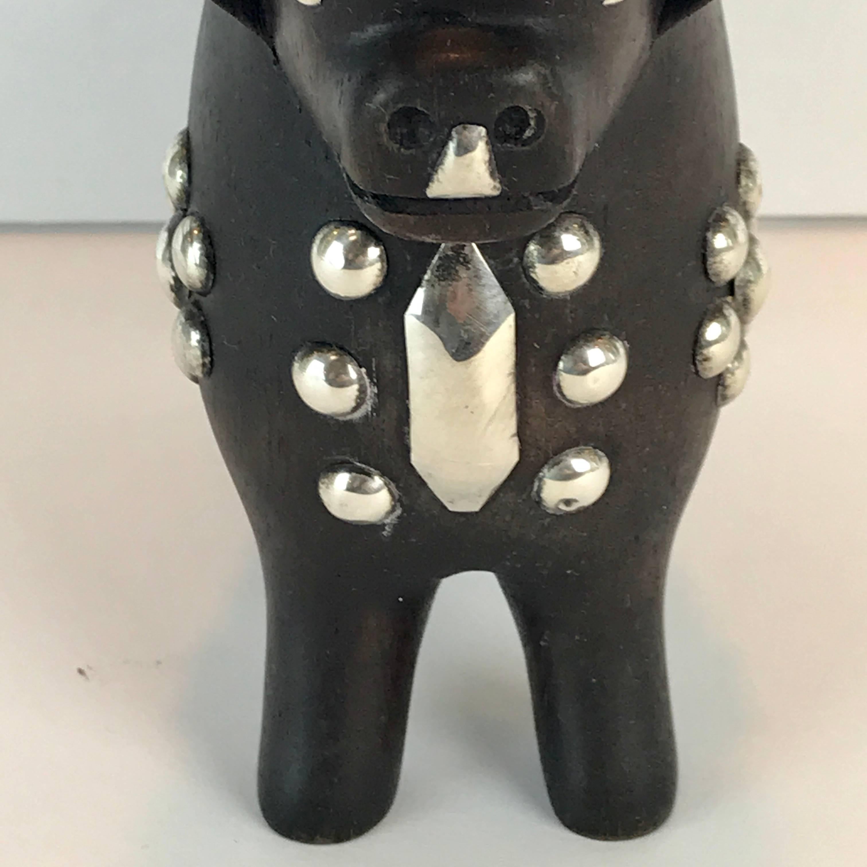 Mid-20th Century Midcentury Carved Wood and Silver Taurus Bull Sculpture For Sale
