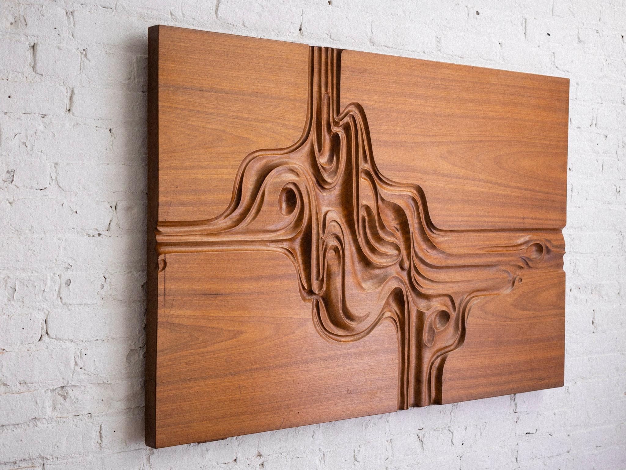 Mid-Century Modern Midcentury Carved Wood Abstract Art Panel