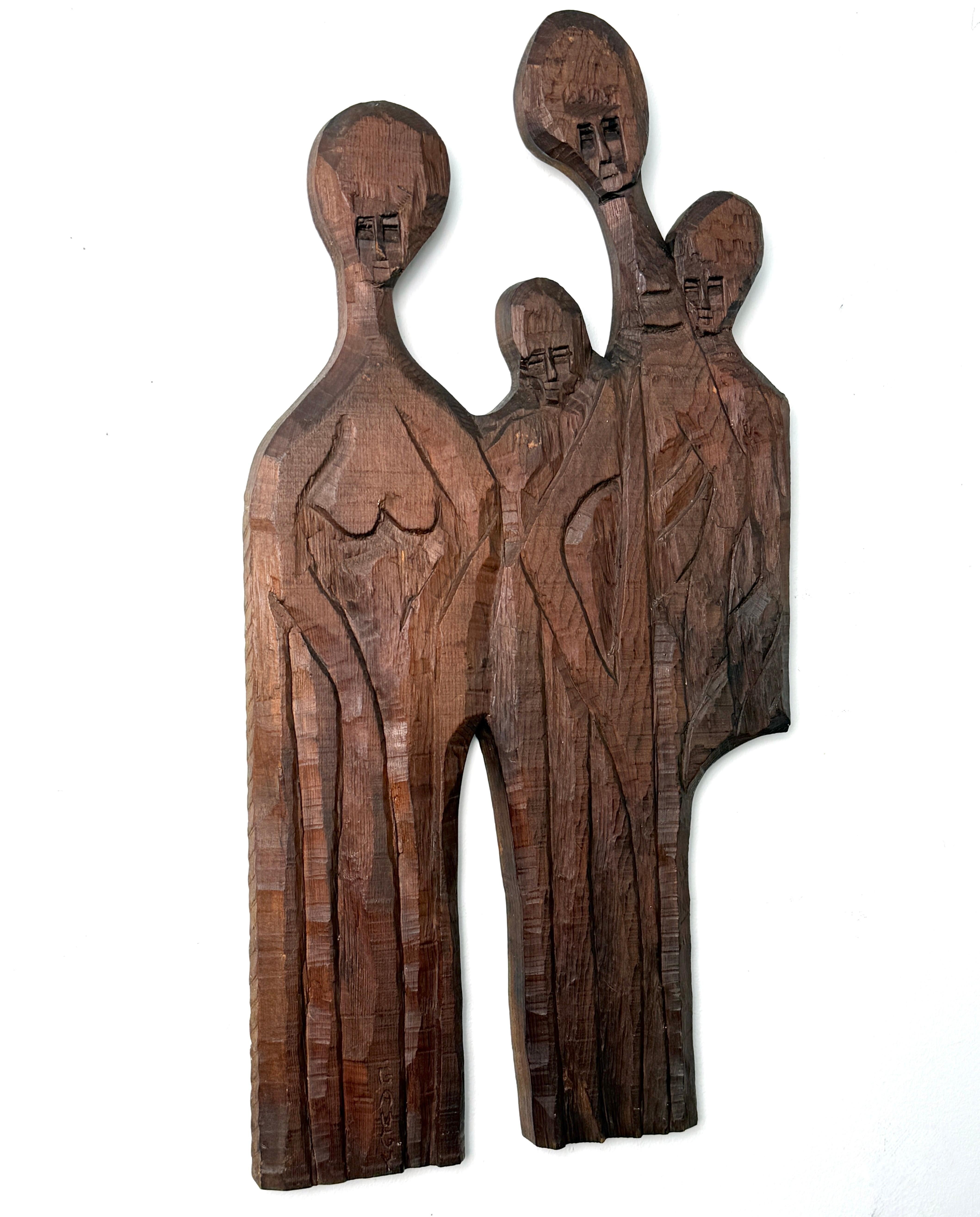 Mid Century abstract expressionist wood carving by French American artist Jean-Claude Gaugy circa 1970s

Modernist figures hand carved from a single panel and signed lower left

36 inch height
18.25 inch width
2 inch depth

Jean-Claude Gaugy was