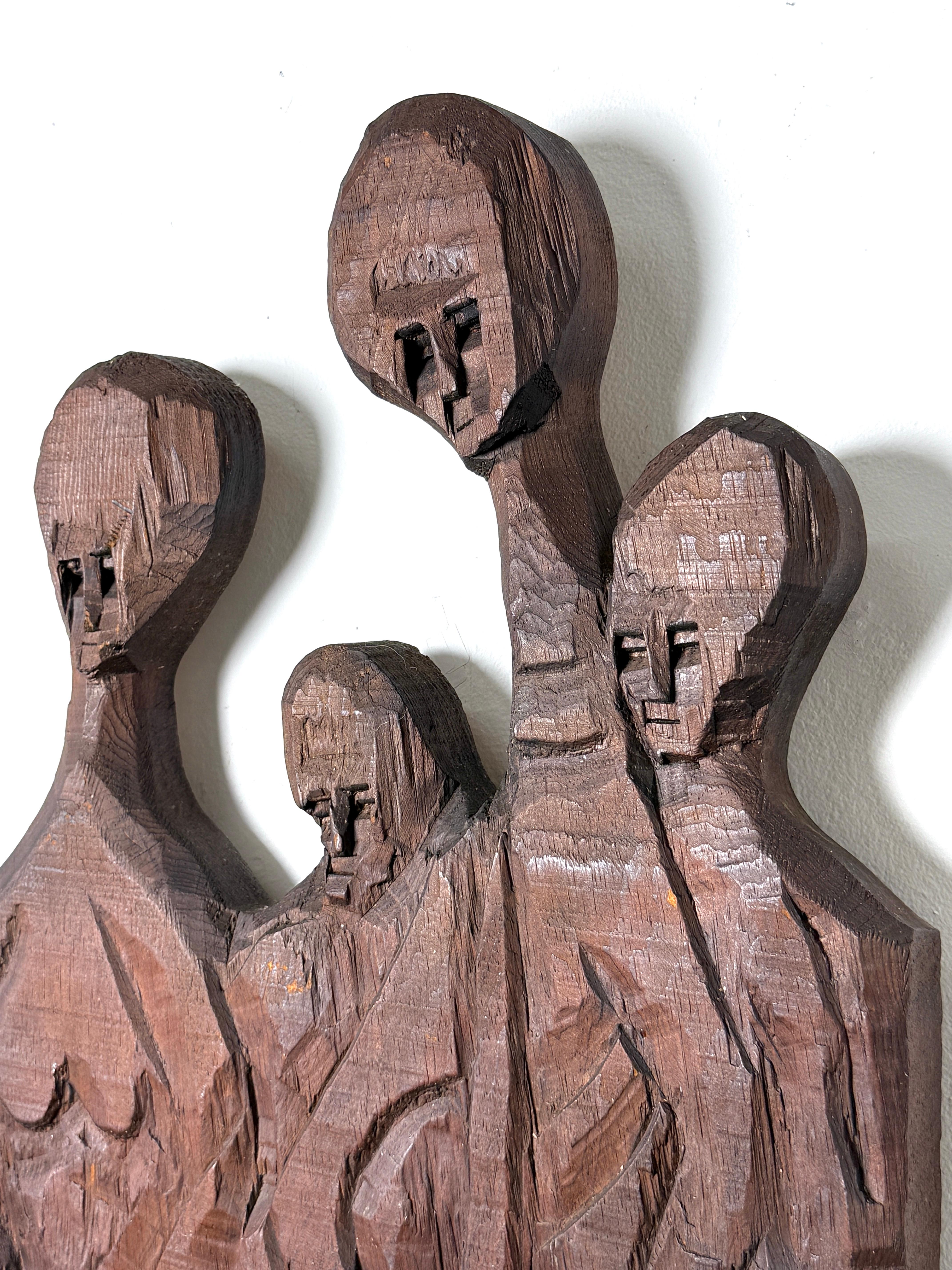 Hand-Carved Mid Century Carved Wood Abstract Wall Hanging Sculpture by Jean Claude Gaugy For Sale
