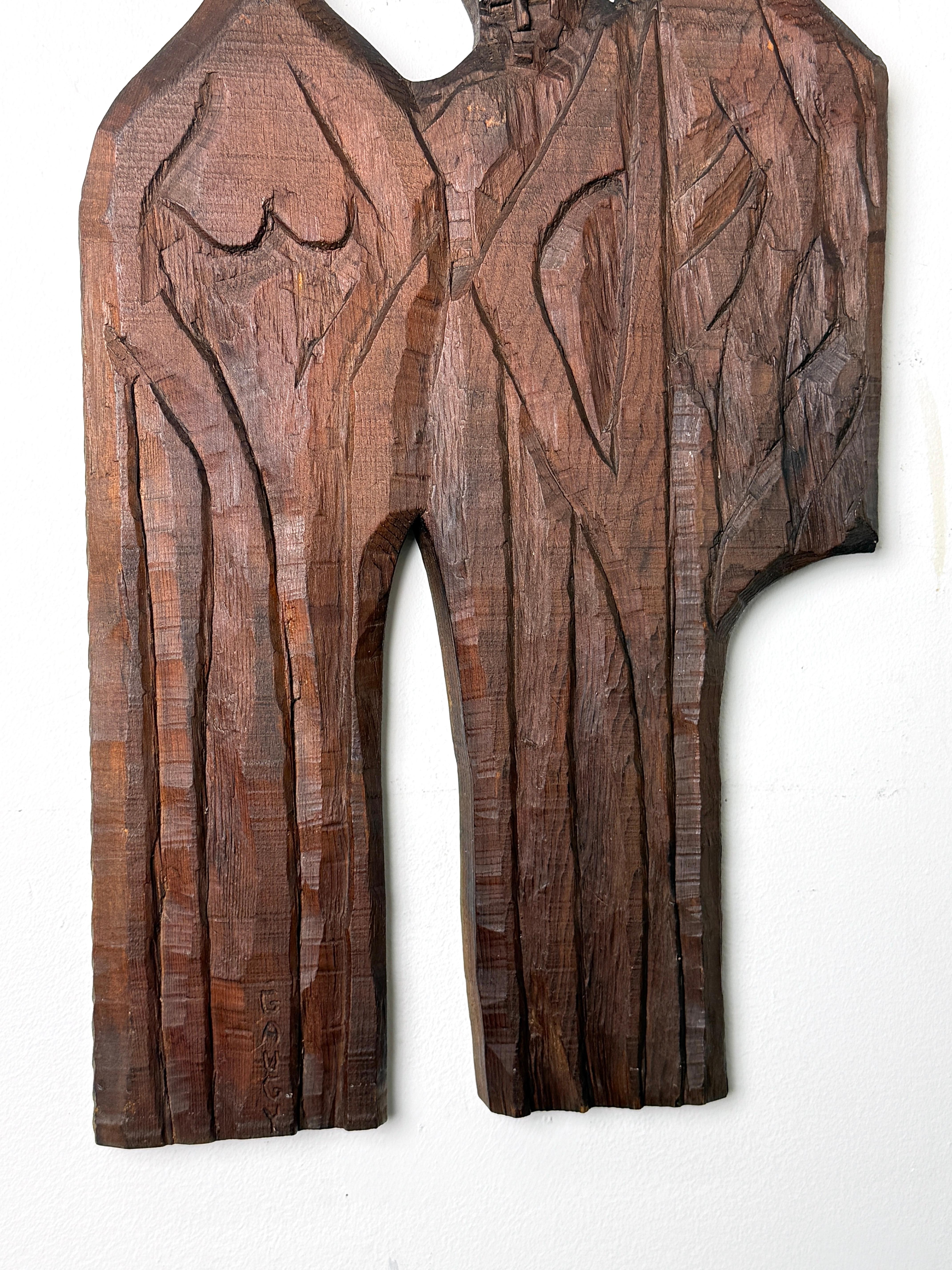 Mid Century Carved Wood Abstract Wall Hanging Sculpture by Jean Claude Gaugy In Good Condition For Sale In Troy, MI