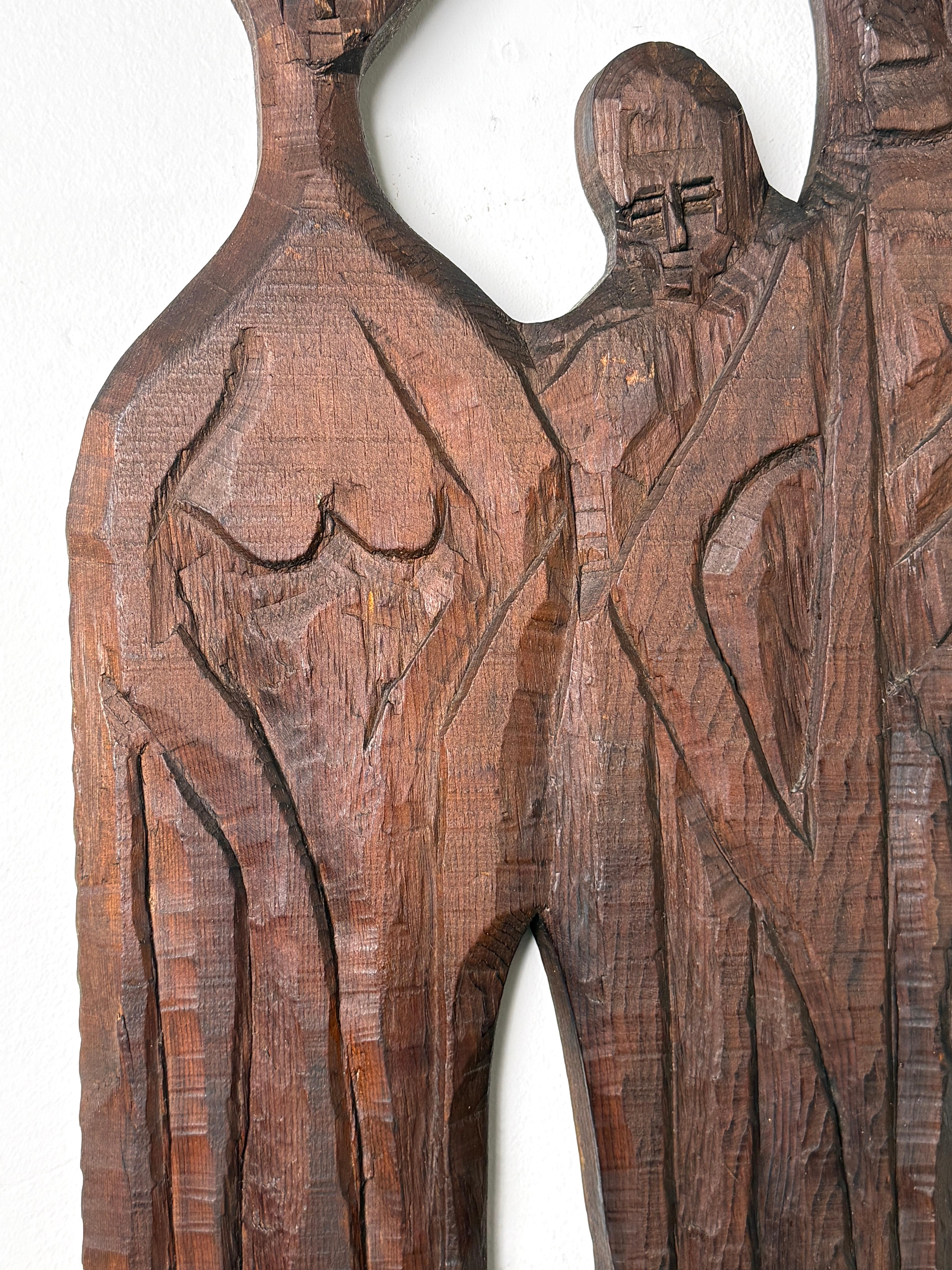Late 20th Century Mid Century Carved Wood Abstract Wall Hanging Sculpture by Jean Claude Gaugy For Sale