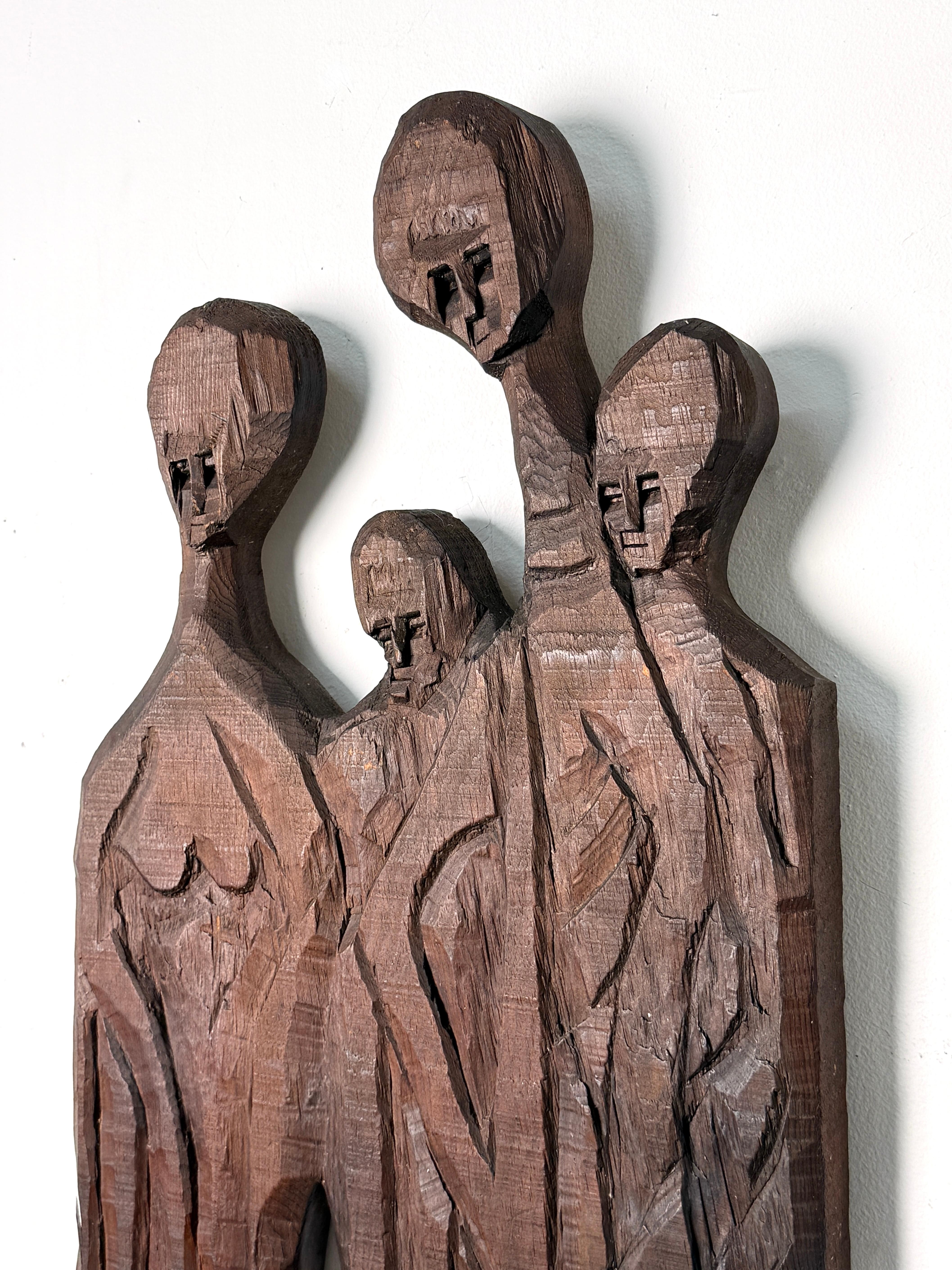 Mid Century Carved Wood Abstract Wall Hanging Sculpture by Jean Claude Gaugy For Sale 1